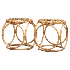 Set of 2 Bamboo Handcrafted French Riviera Stools, circa 1960 Set of 2 Bamboo Handcrafted French Riviera Stools, circa 1960