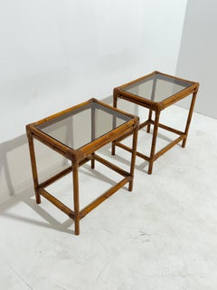 Set of 2 Bamboo Nightstands with glass tops, Made in Italy, 1960s