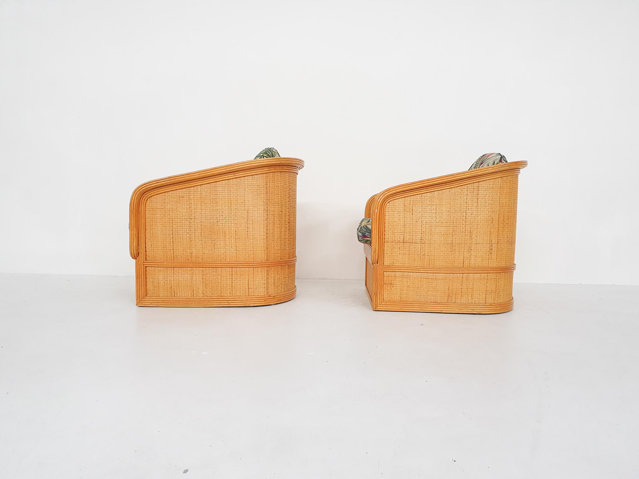 French Set of 2 Bamboo / Rattan Lounge Chairs, 1960s