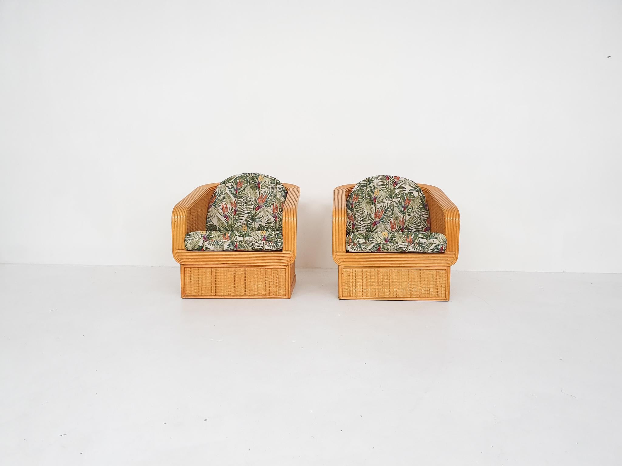 Mid-20th Century Set of 2 Bamboo / Rattan Lounge Chairs, 1960s