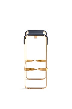 Paar Barhocker Aged Messing Mahlzeit und Marineblau Leder Contemporary Style