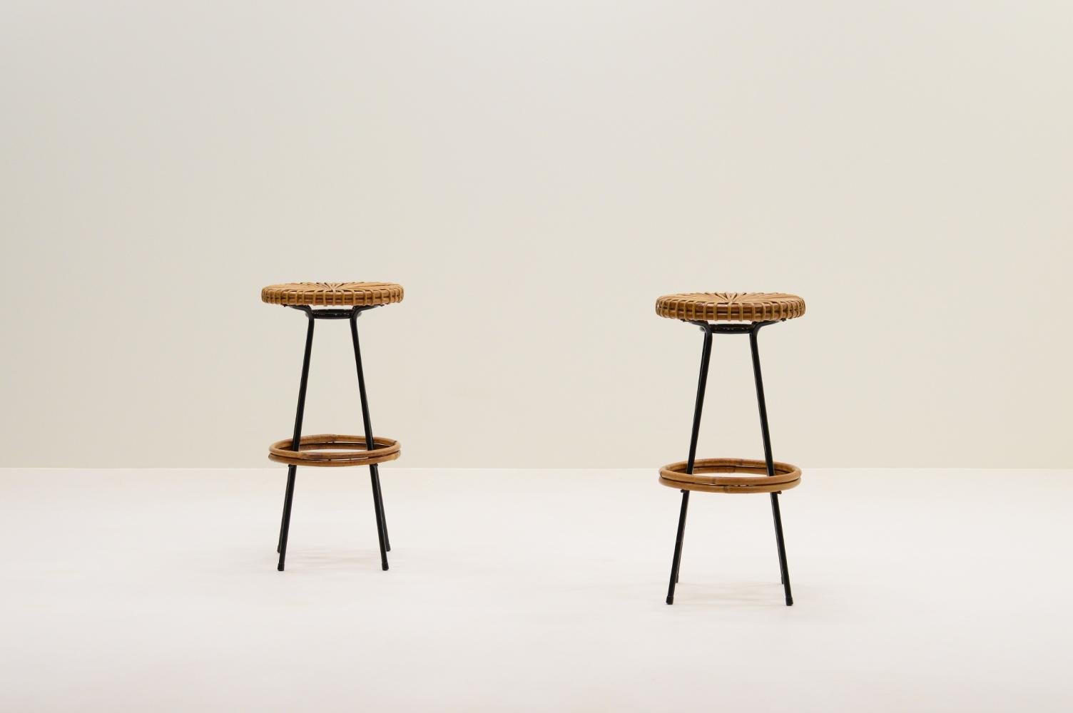Mid-Century Modern Set of 2 bar stools by Dirk van Sliedregt for Rohé Noordwolde, 1960s.