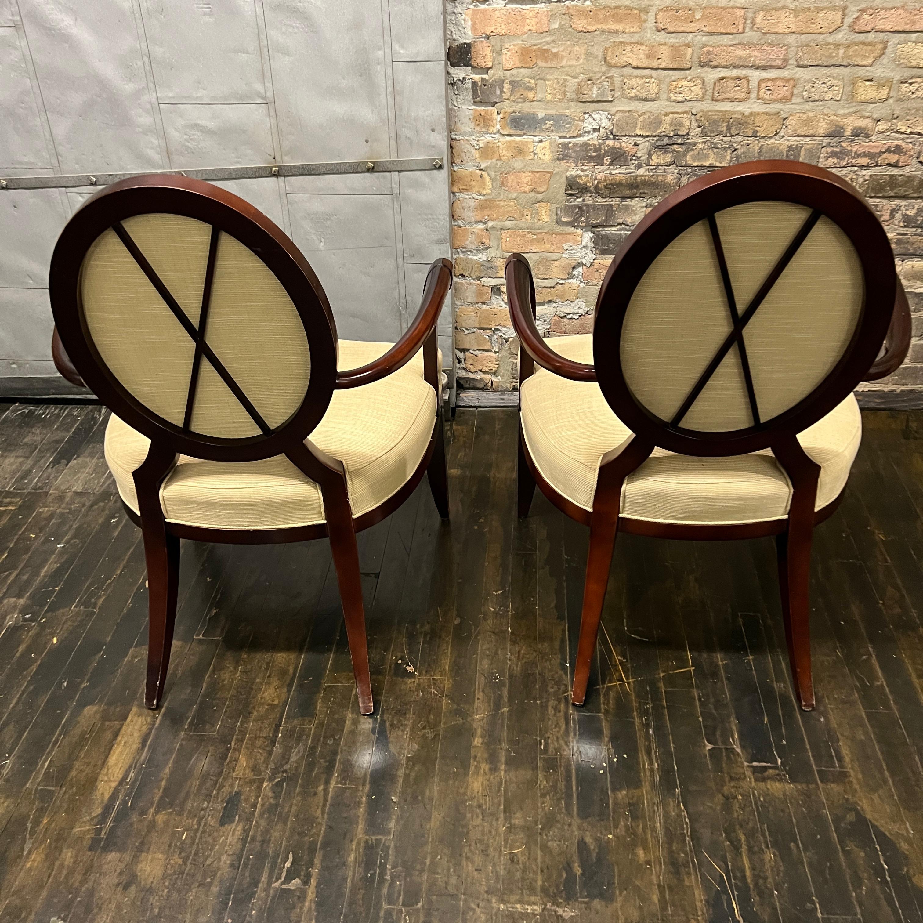 American Set of 2 Barbara Barry for Baker Furniture X Back Dining Chairs with Arms For Sale