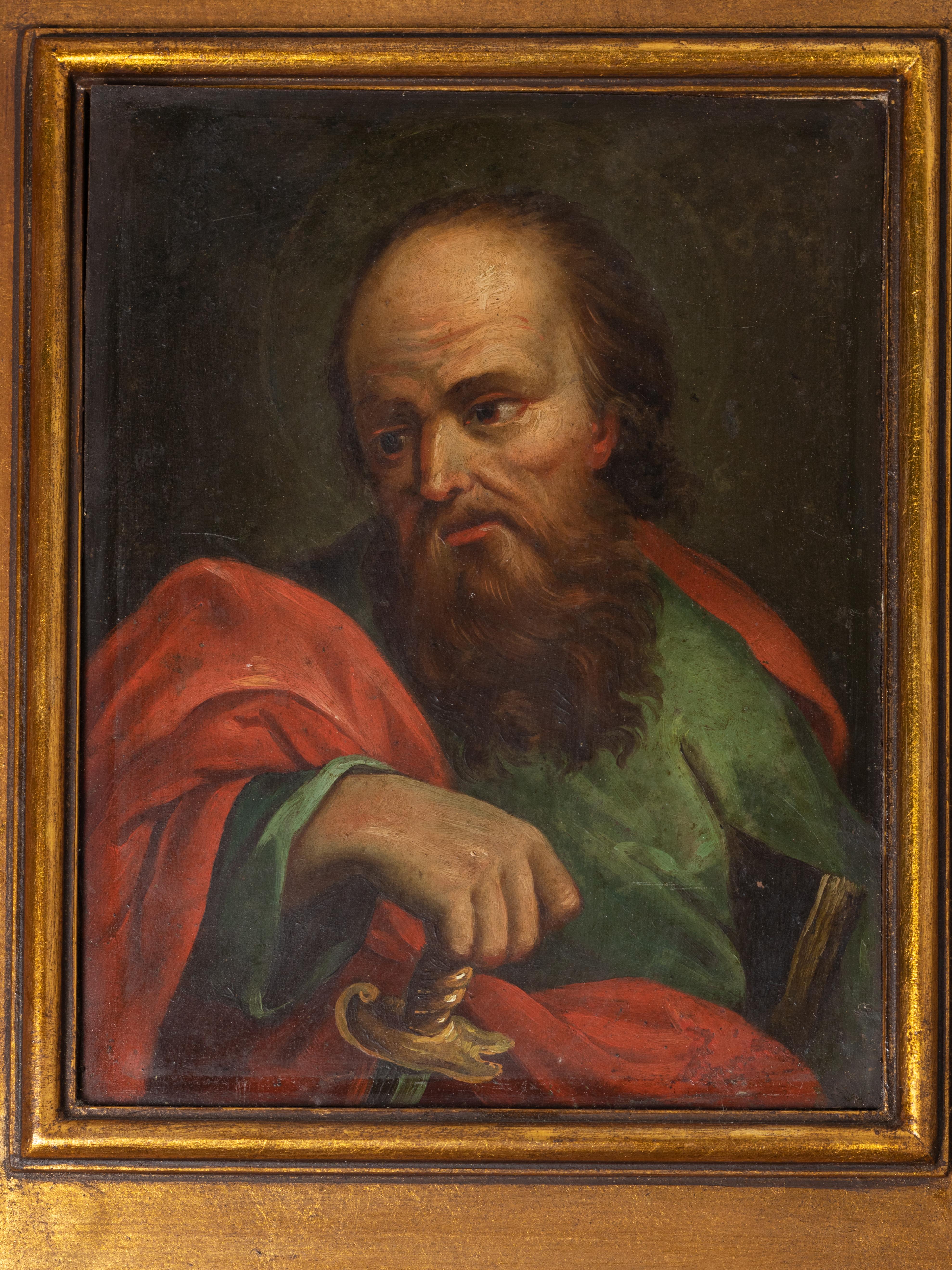 Ein Satz von zwei barocken Gemälden:

- Ein Gemälde des Heiligen Paulus von Tarsus, auch Apostel Paulus, Saulus von Tarsus, Apostel Paulus oder Apostel der Heiden genannt. 
Das Schwert in der Hand des Heiligen Paulus symbolisiert die Art und Weise,