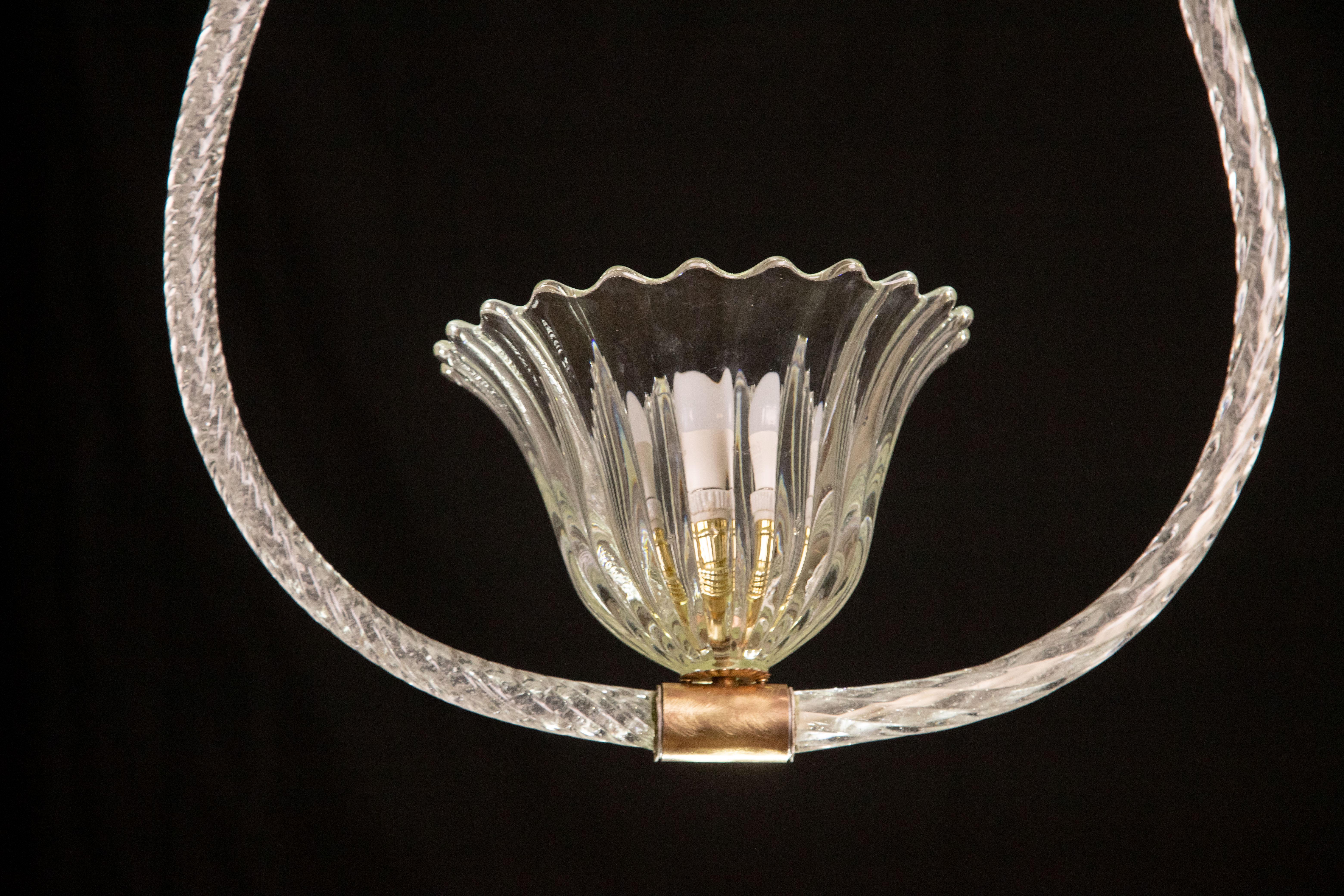 Set of 2 Barovier and Toso Light Pendant, Murano Glass, 1940s For Sale 5