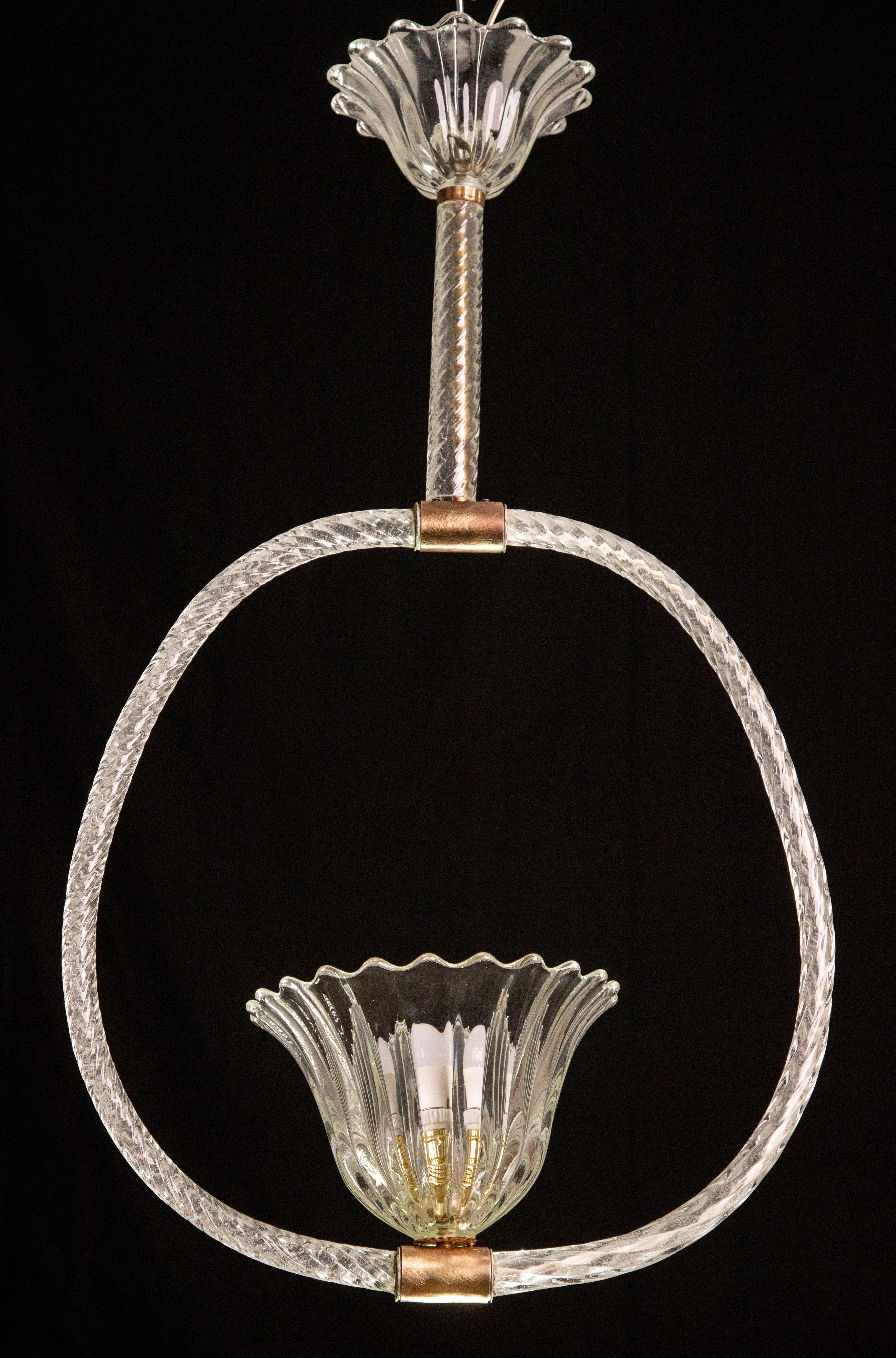 Set of 2 Barovier and Toso Light Pendant, Murano Glass, 1940s In Good Condition For Sale In Roma, IT