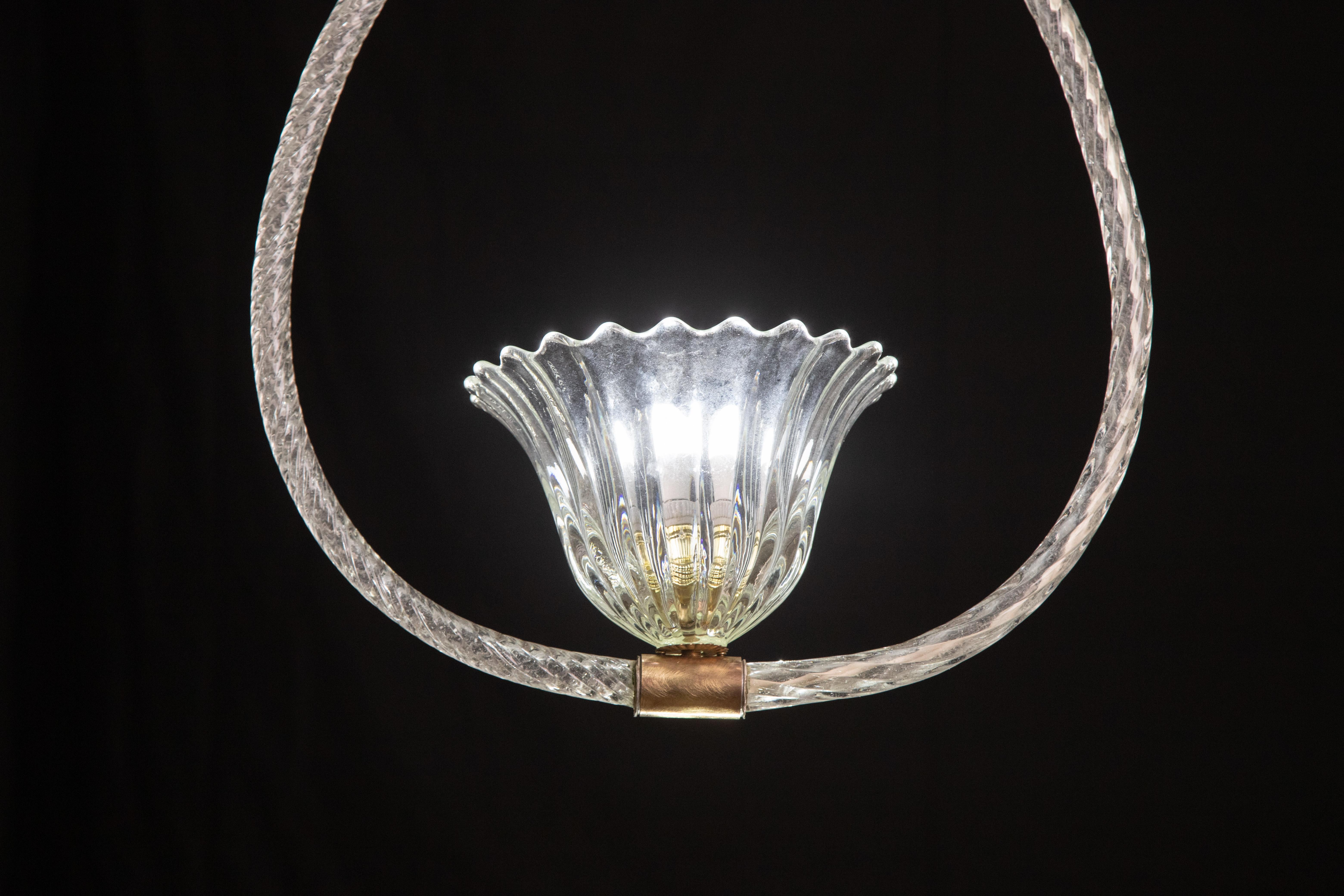 Set of 2 Barovier and Toso Light Pendant, Murano Glass, 1940s For Sale 1