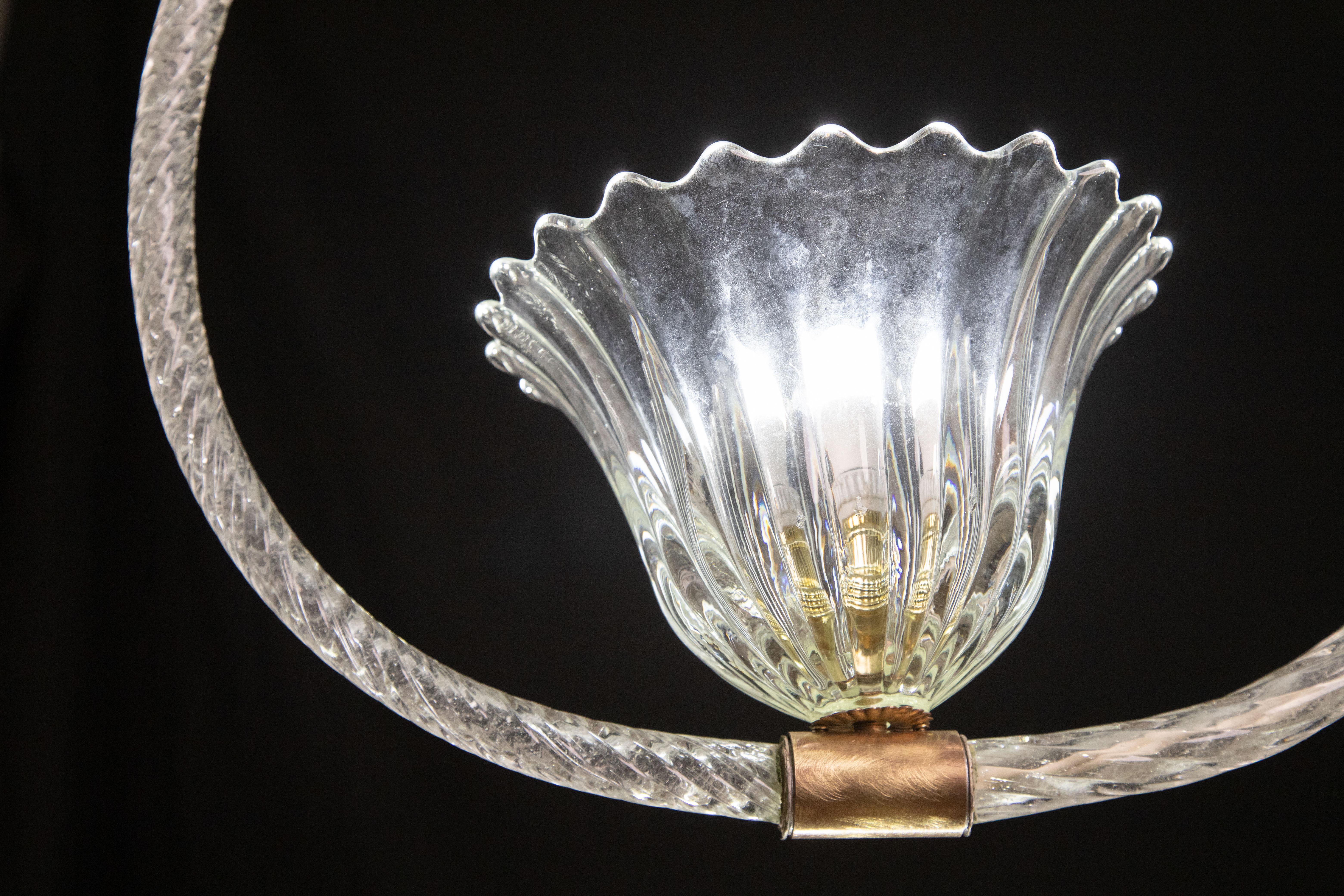 Set of 2 Barovier and Toso Light Pendant, Murano Glass, 1940s For Sale 3
