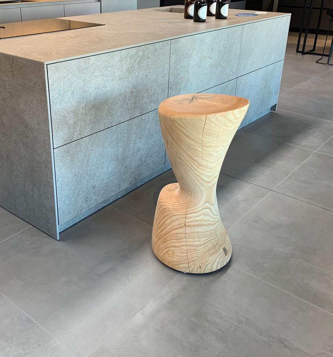 Modern Set Of 2 Barstools Carved From a Single Block Of Scented Cedar Wood For Sale