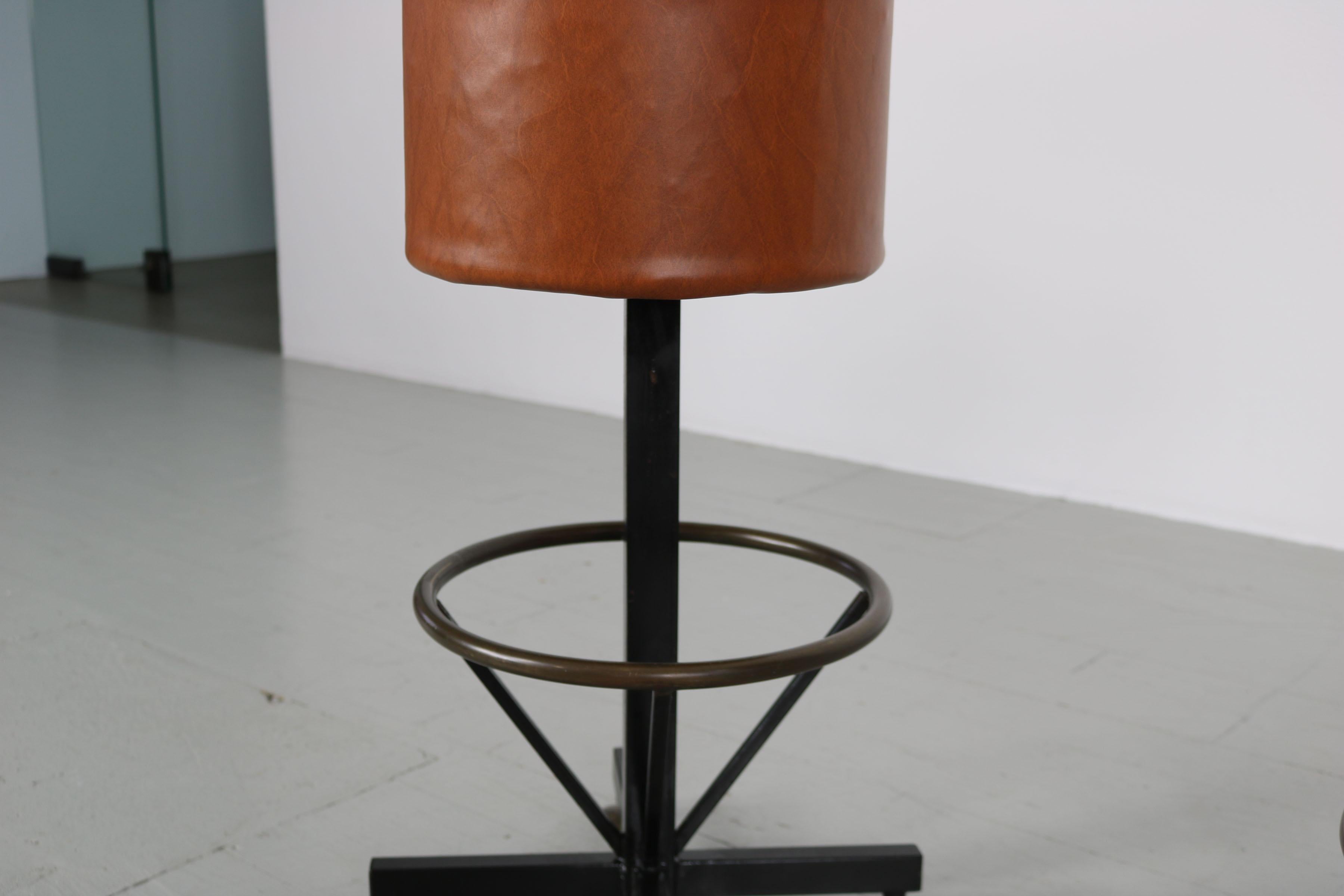 Set of 2 Barstools with Brown Leatherette Cover, Italy, 1960s 3
