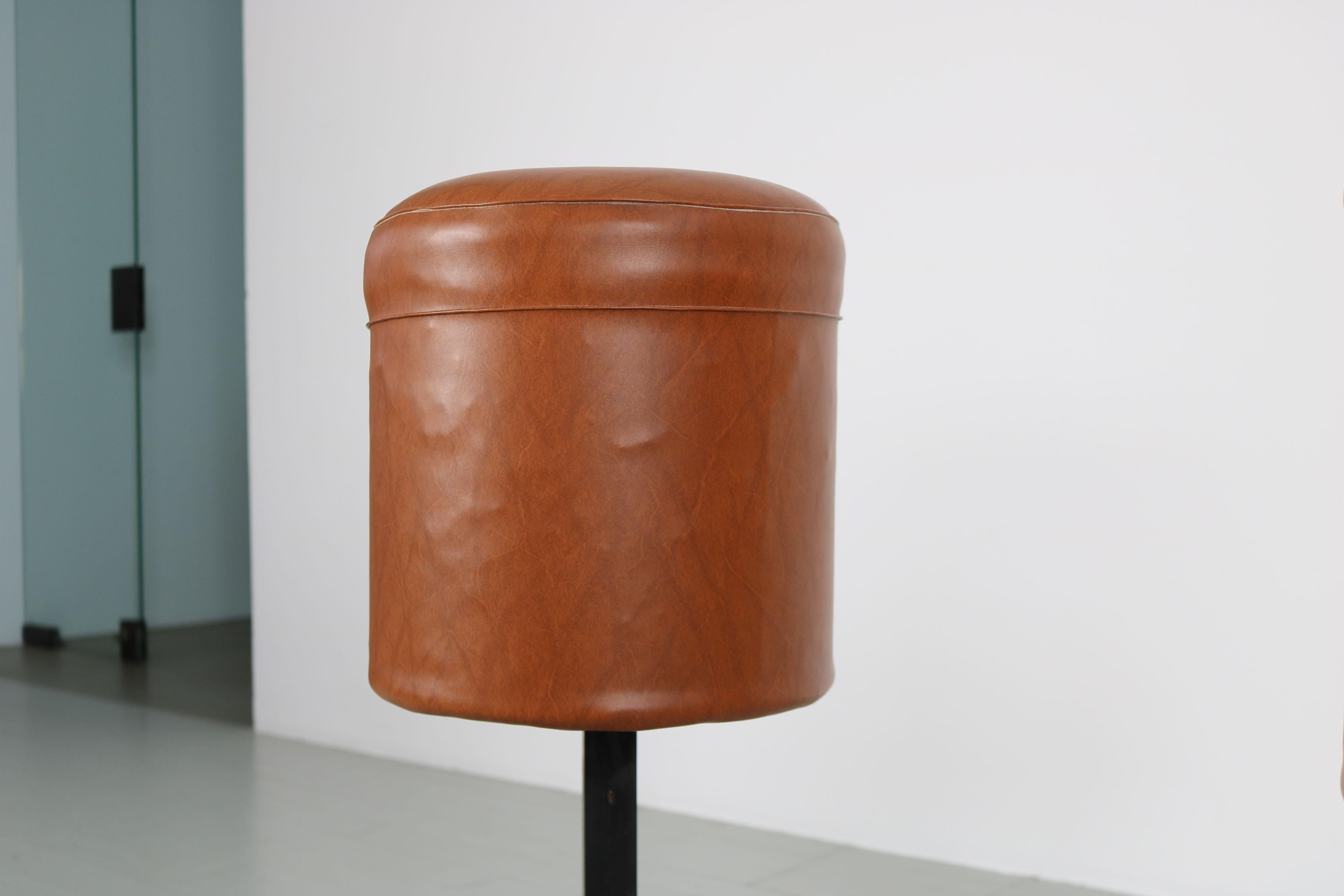 Set of 2 Barstools with Brown Leatherette Cover, Italy, 1960s 4