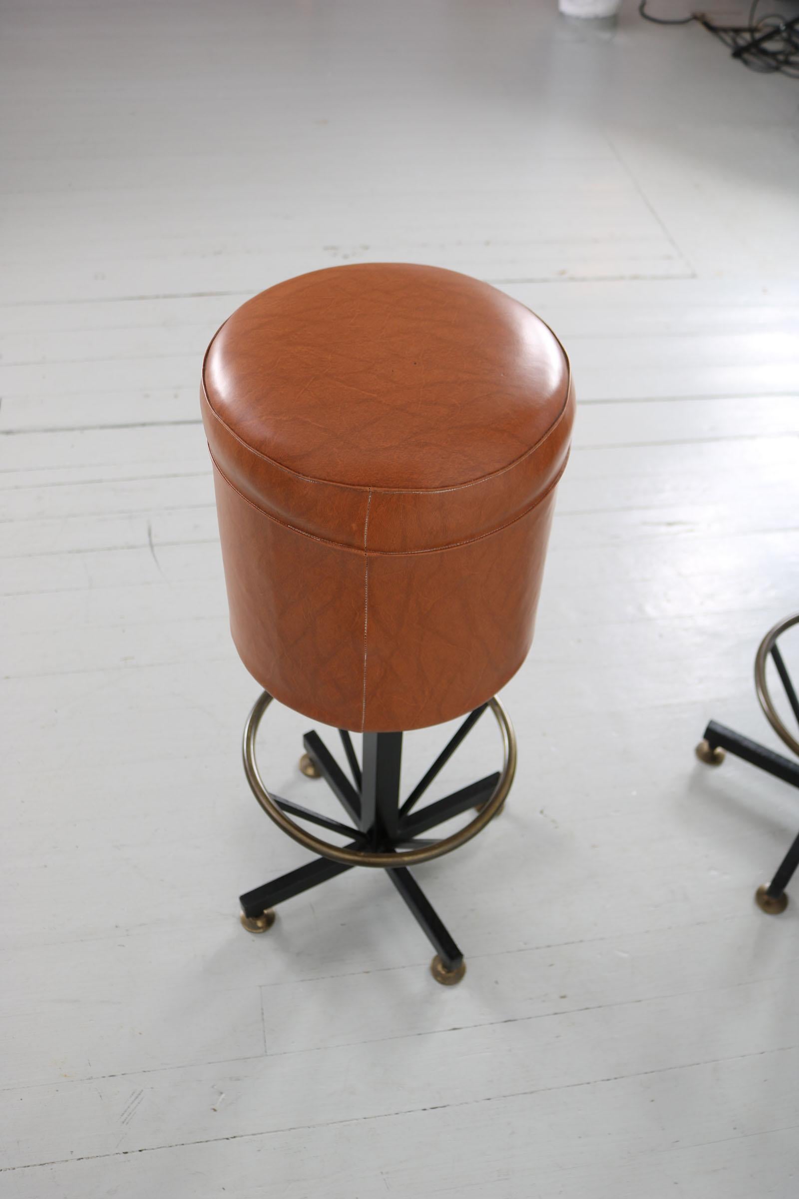 Set of 2 Barstools with Brown Leatherette Cover, Italy, 1960s 8
