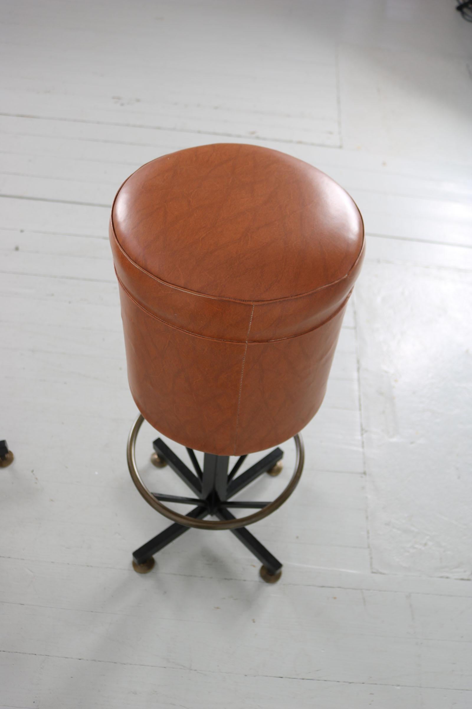 Set of 2 Barstools with Brown Leatherette Cover, Italy, 1960s 9