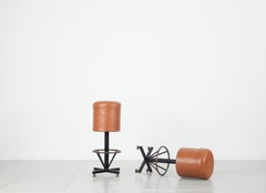 Set of 2 Barstools with Brown Leatherette Cover, Italy, 1960s