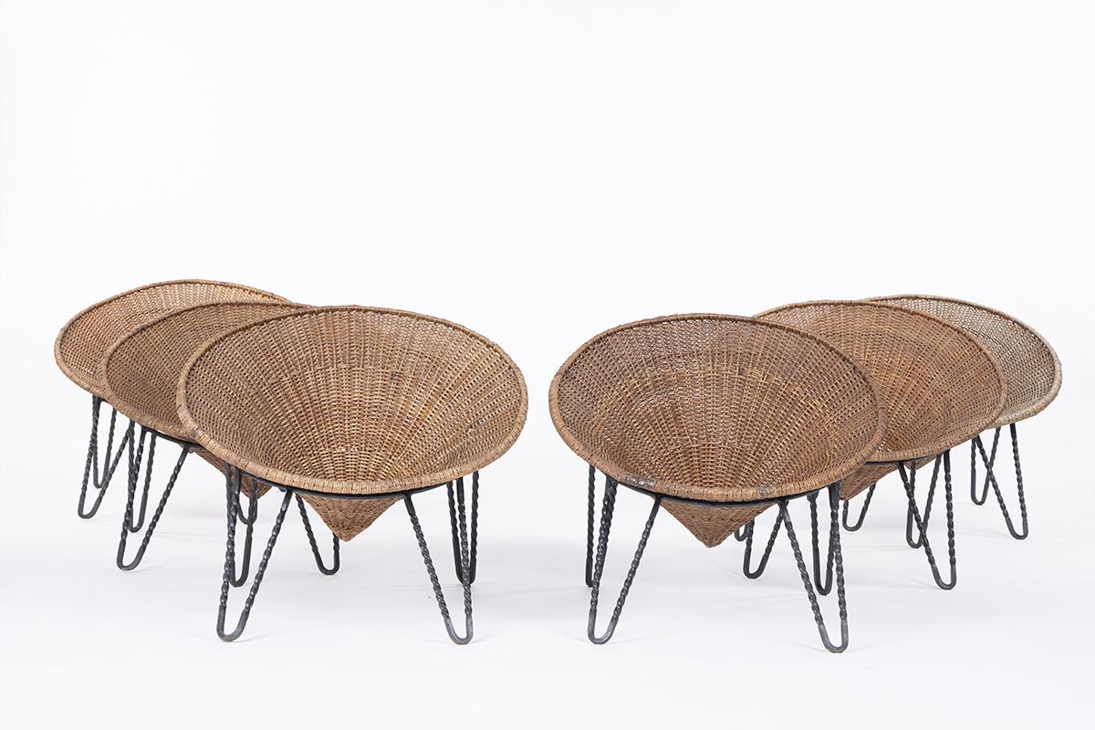 Set of 2 Basket Armchairs in Rattan, 1950 6