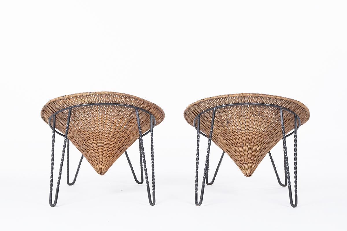 Set of 2 Basket Armchairs in Rattan, 1950 In Good Condition In JASSANS-RIOTTIER, FR