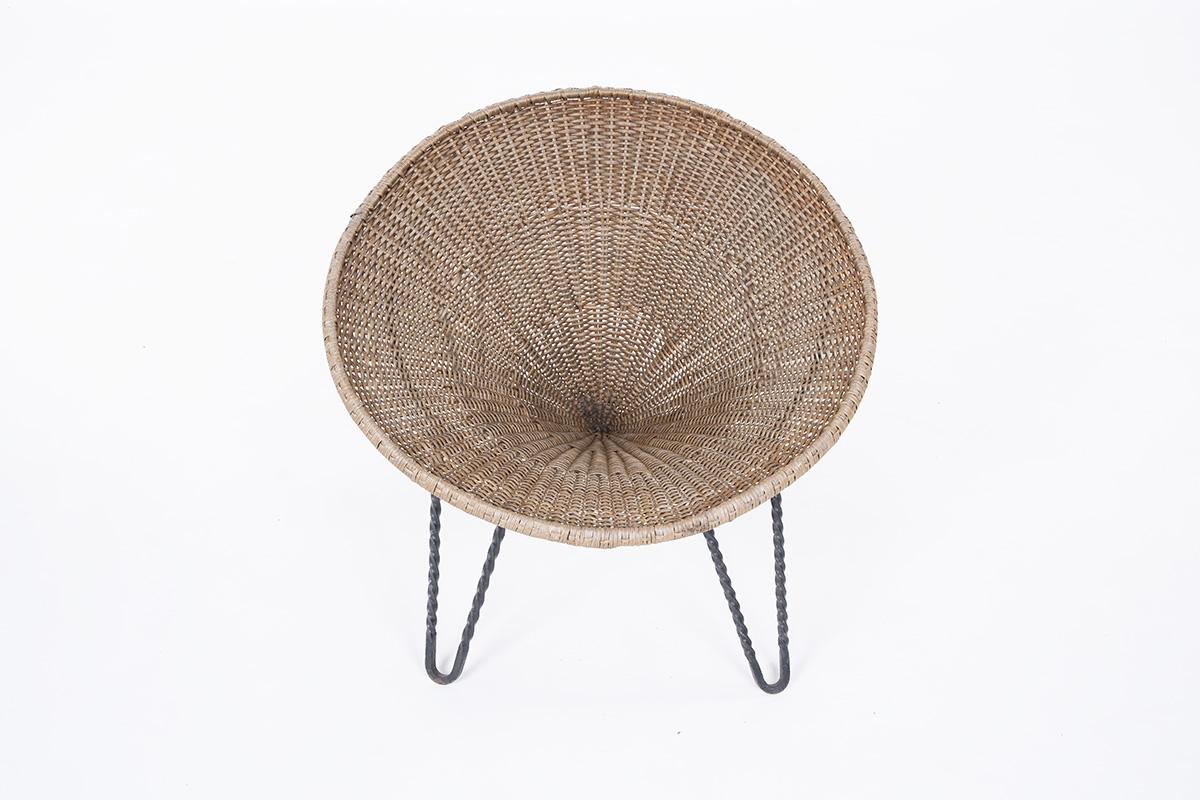 20th Century Set of 2 Basket Armchairs in Rattan, 1950