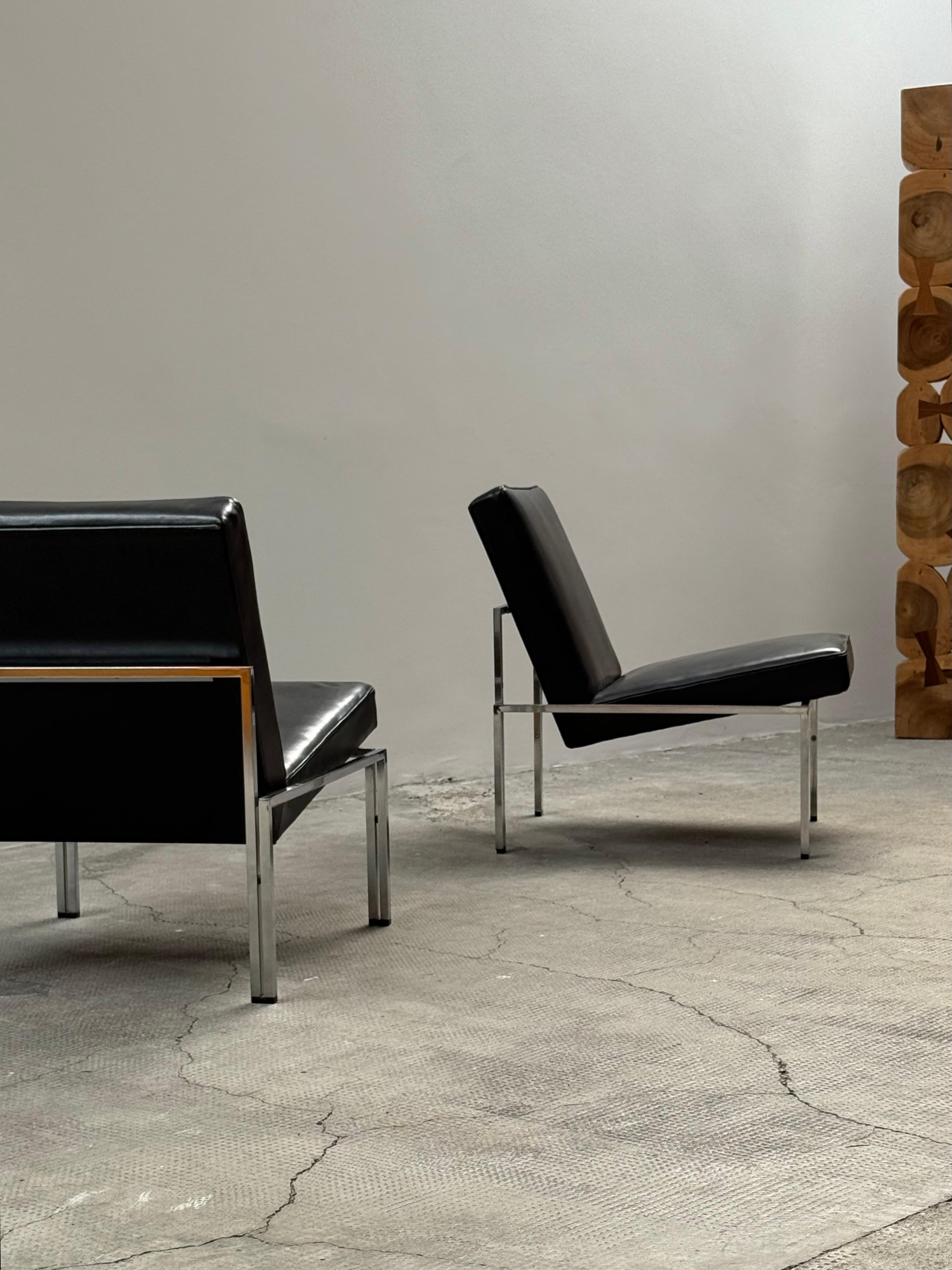 2er Set Bauhaus Sessel Leder schwarz Stahlrohr Chrom, Deutschland Años 60 Moderno de mediados de siglo en venta