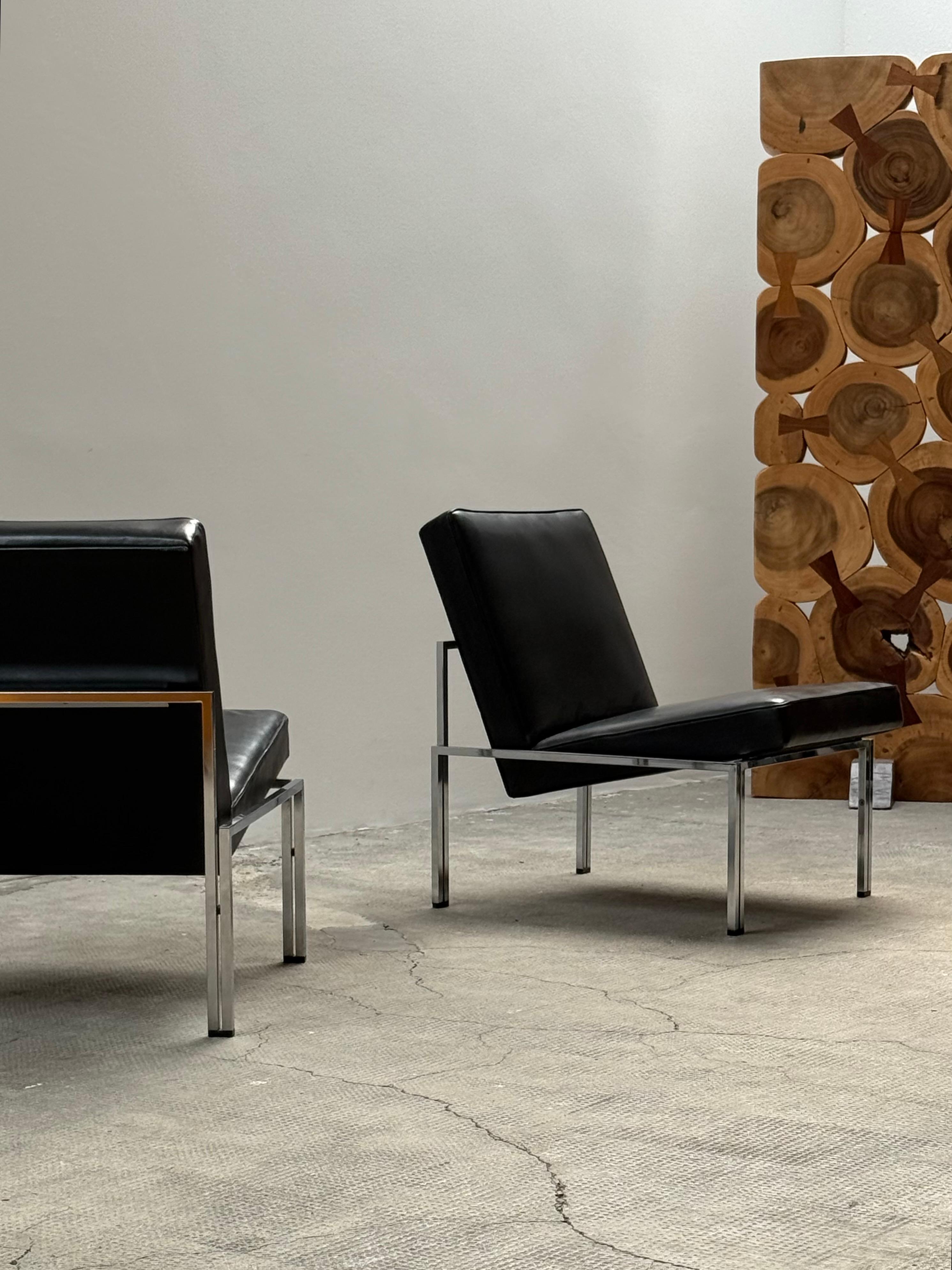 2er Set Bauhaus Sessel Leder schwarz Stahlrohr Chrom, Deutschland Años 60 Alemán en venta