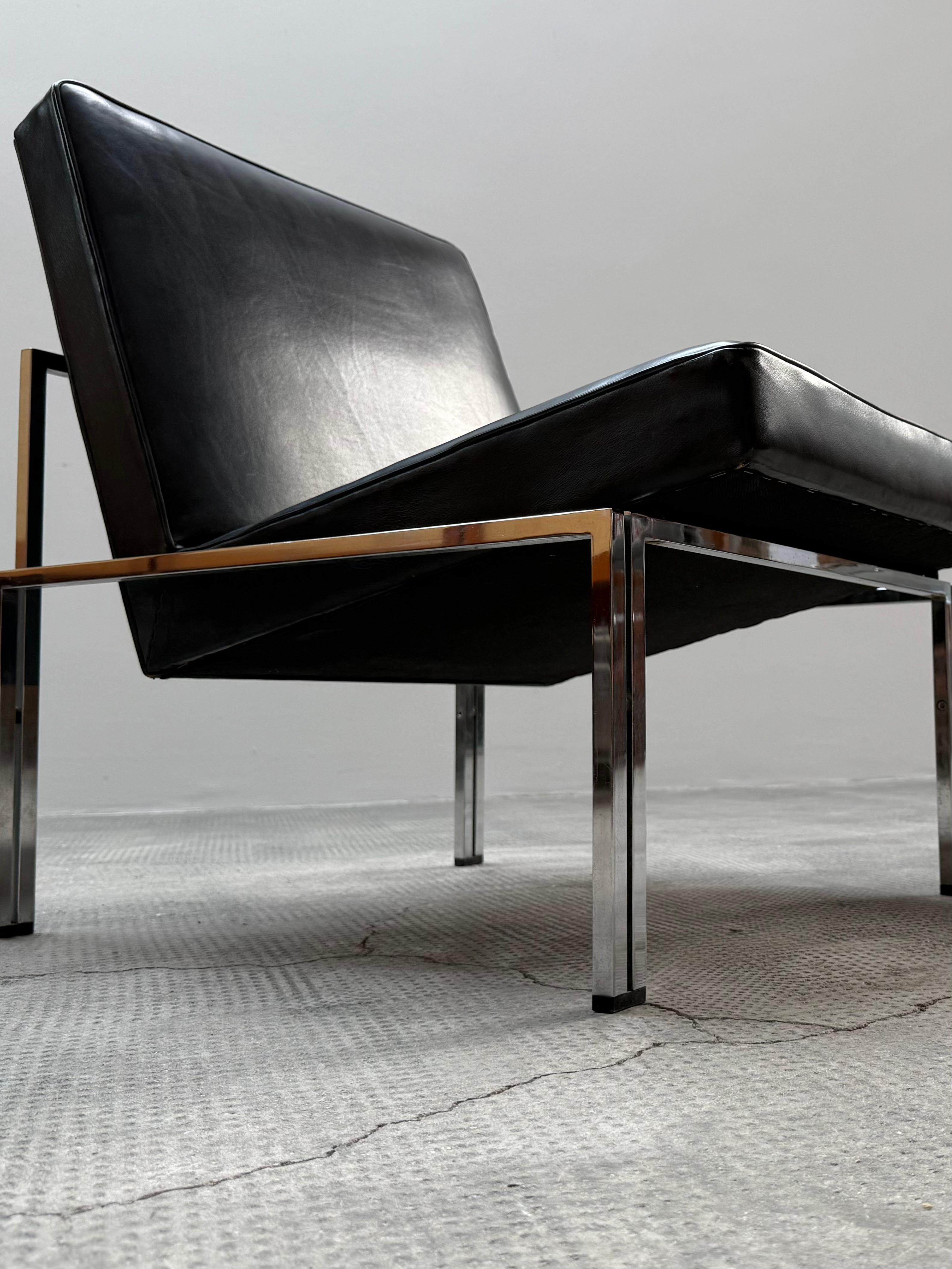 2er Set Bauhaus Sessel Leder schwarz Stahlrohr Chrom, Deutschland Años 60 Cuero en venta