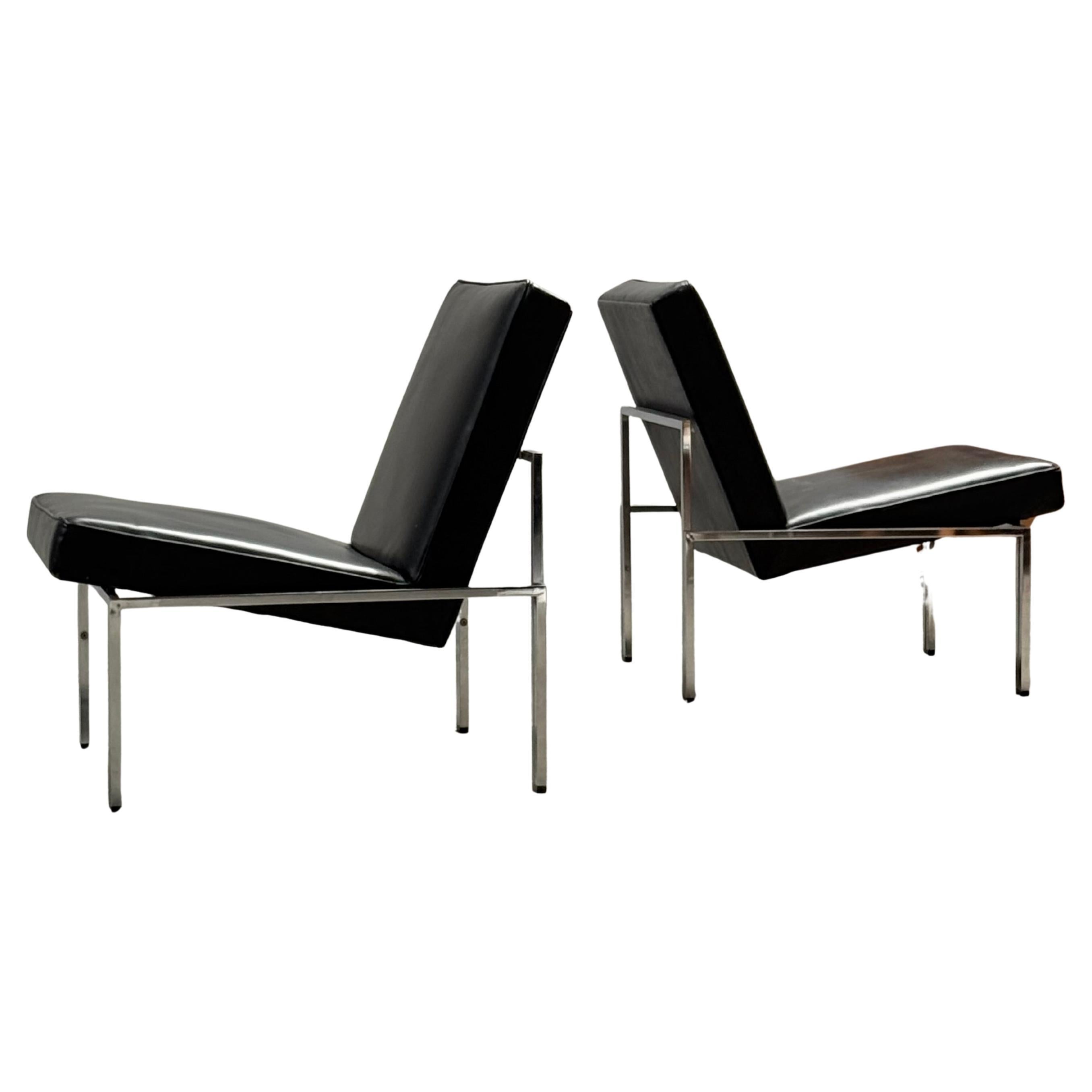 2er Set Bauhaus Deutschland Leder schwarz Stahlrohr Chrom, Deutschland 1960s