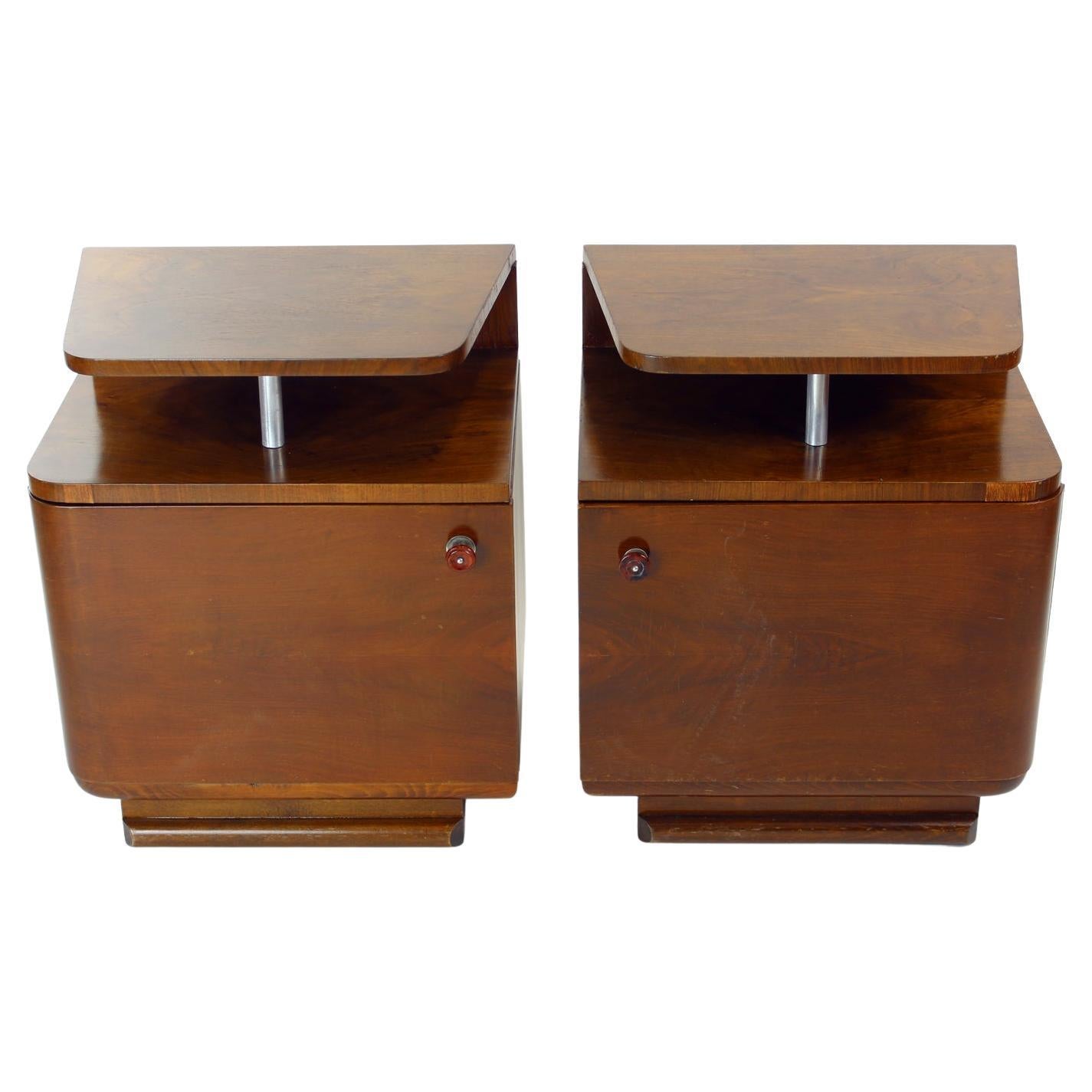 Set Of 2 Bauhaus Bedside Tables, Czechoslovakia 1950s