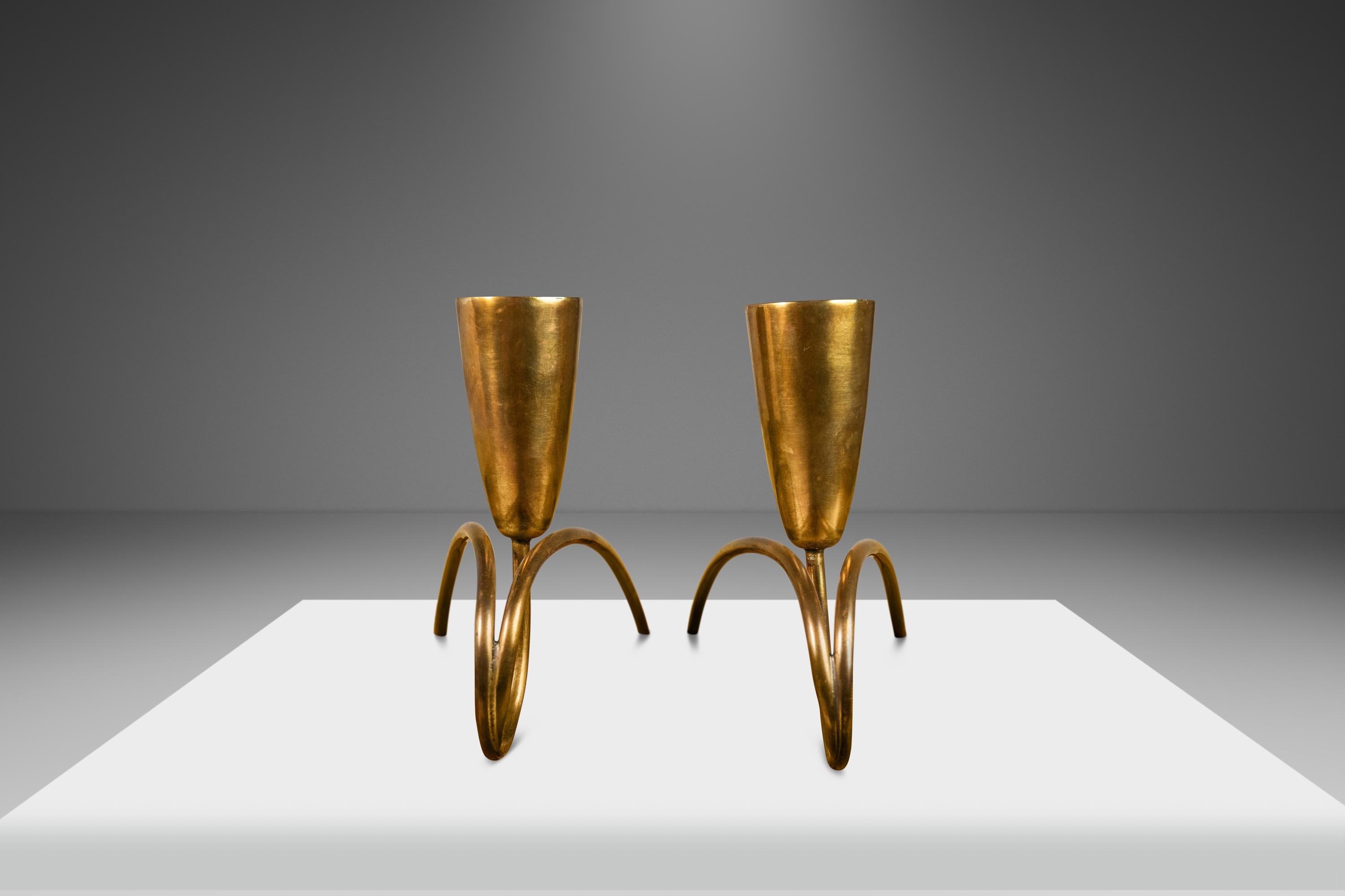 Mid-Century Modern Set of 2 Bauhaus Candlestick Holders Attributed to Günter Kupetz, Germany, 1950s For Sale