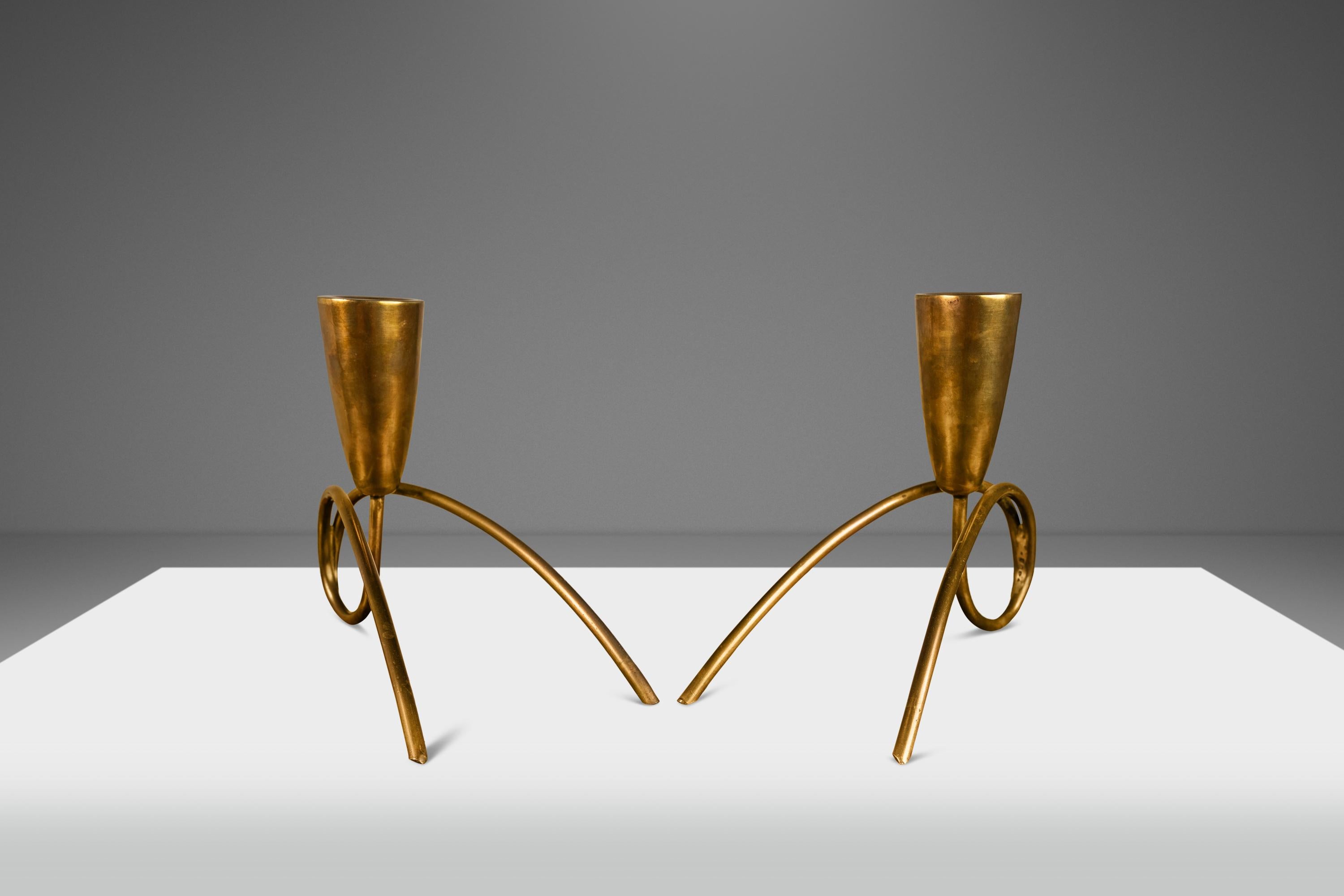 Set of 2 Bauhaus Candlestick Holders Attributed to Günter Kupetz, Germany, 1950s In Good Condition For Sale In Deland, FL