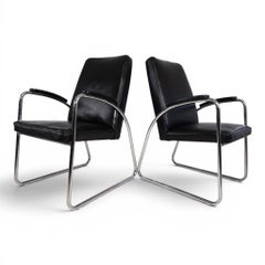 Bauhaus Tubular Steel Armchairs with Black Leather, Germany, 1930s