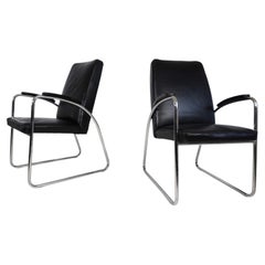 Bauhaus Tubular Steel Armchairs with Black Leather, Germany, 1930s