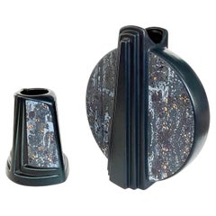 Set of 2 Bay Keramik Vases by Bodo Mans, Memphis Style, 1980, Germany