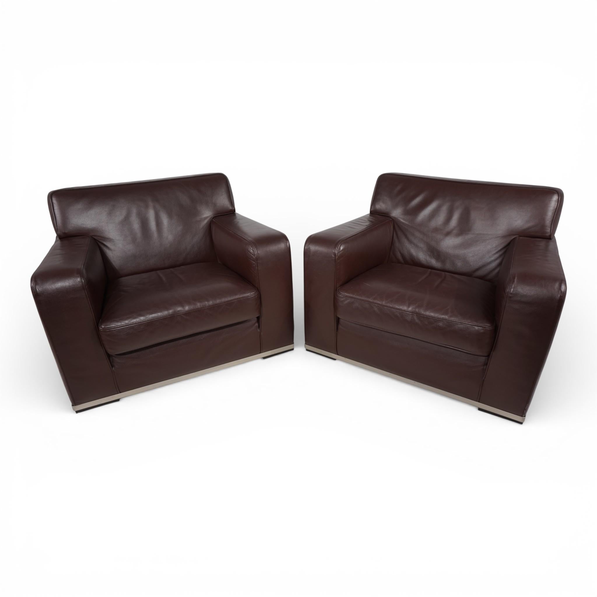 Set of 2 B&B Italia Maxalto Apta Imprimatur leather armchairs by