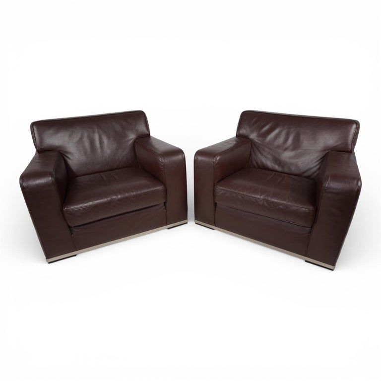 Set of 2 B&B Italia Maxalto Apta Imprimatur leather armchairs by
