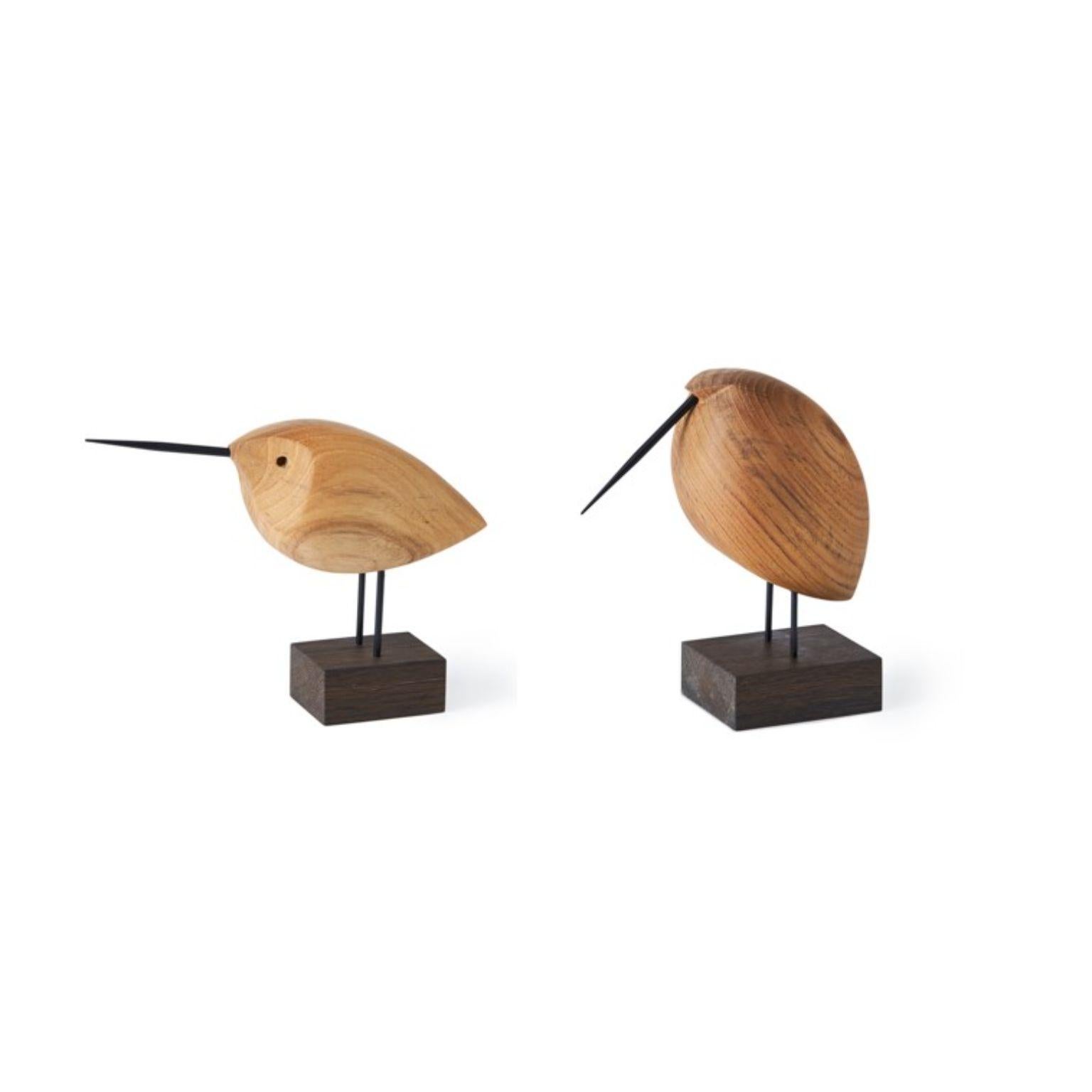 Set of 2 beak birds sculptures by Warm Nordic
Dimensions: 
Awake: D18,5 x W5,5 x H13 cm
Lazy: D14 x W7,5 x H15,5 cm
Material: Oiled Oak
Weight: 0.9 / 0.3 kg 
Also available in different variations. Please contact us.

Designed by Svend Aage