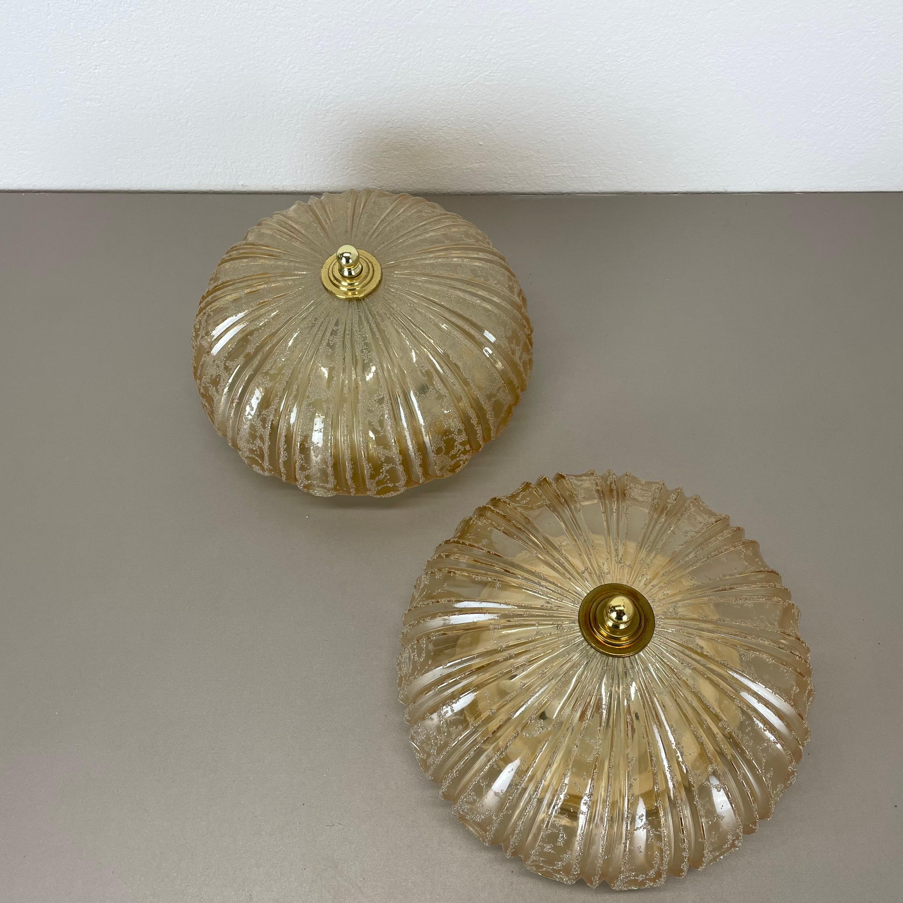 set of 2 beautiful 27cm textured amber glass Wall ceiling Lights, Germany, 1970s For Sale 4
