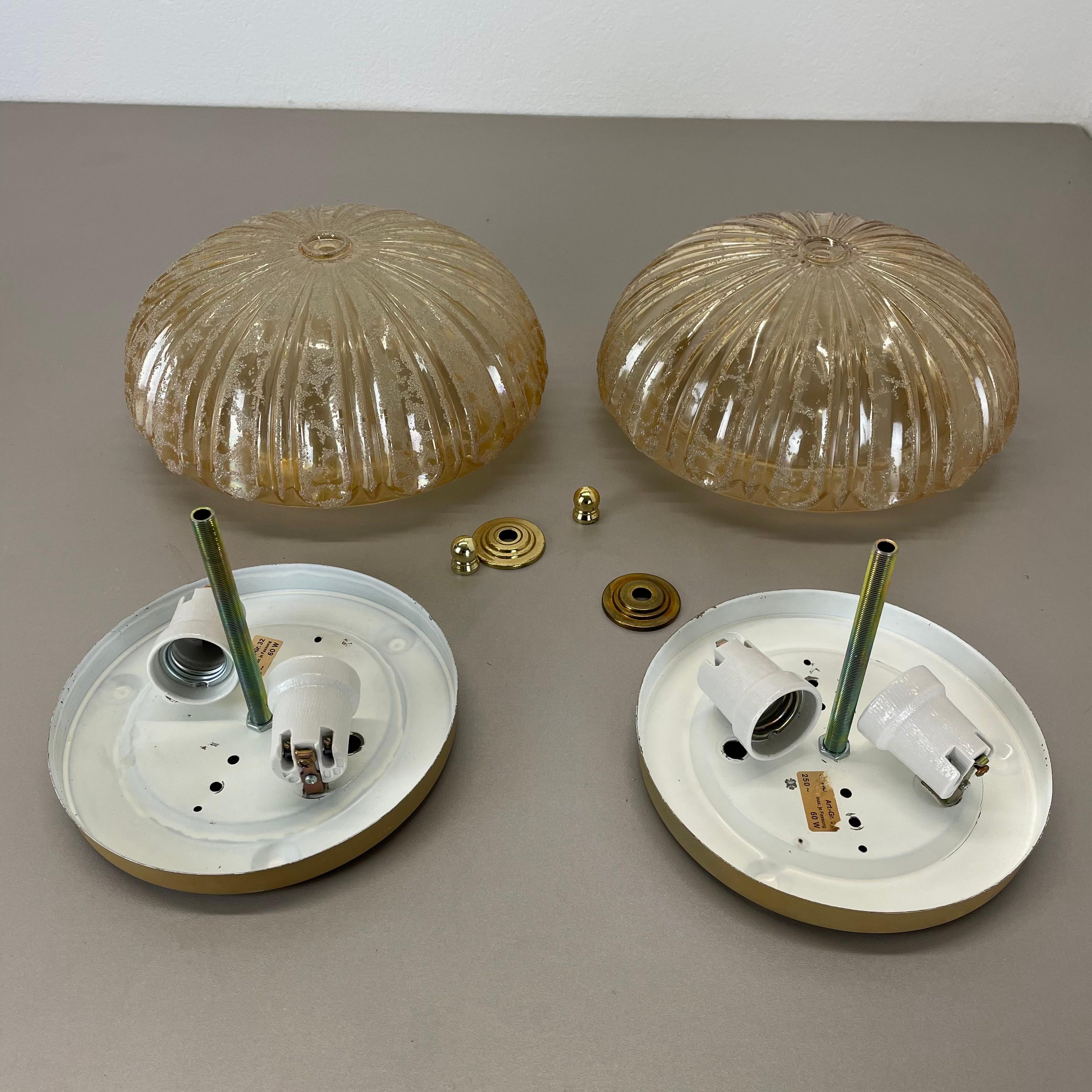set of 2 beautiful 27cm textured amber glass Wall ceiling Lights, Germany, 1970s For Sale 5