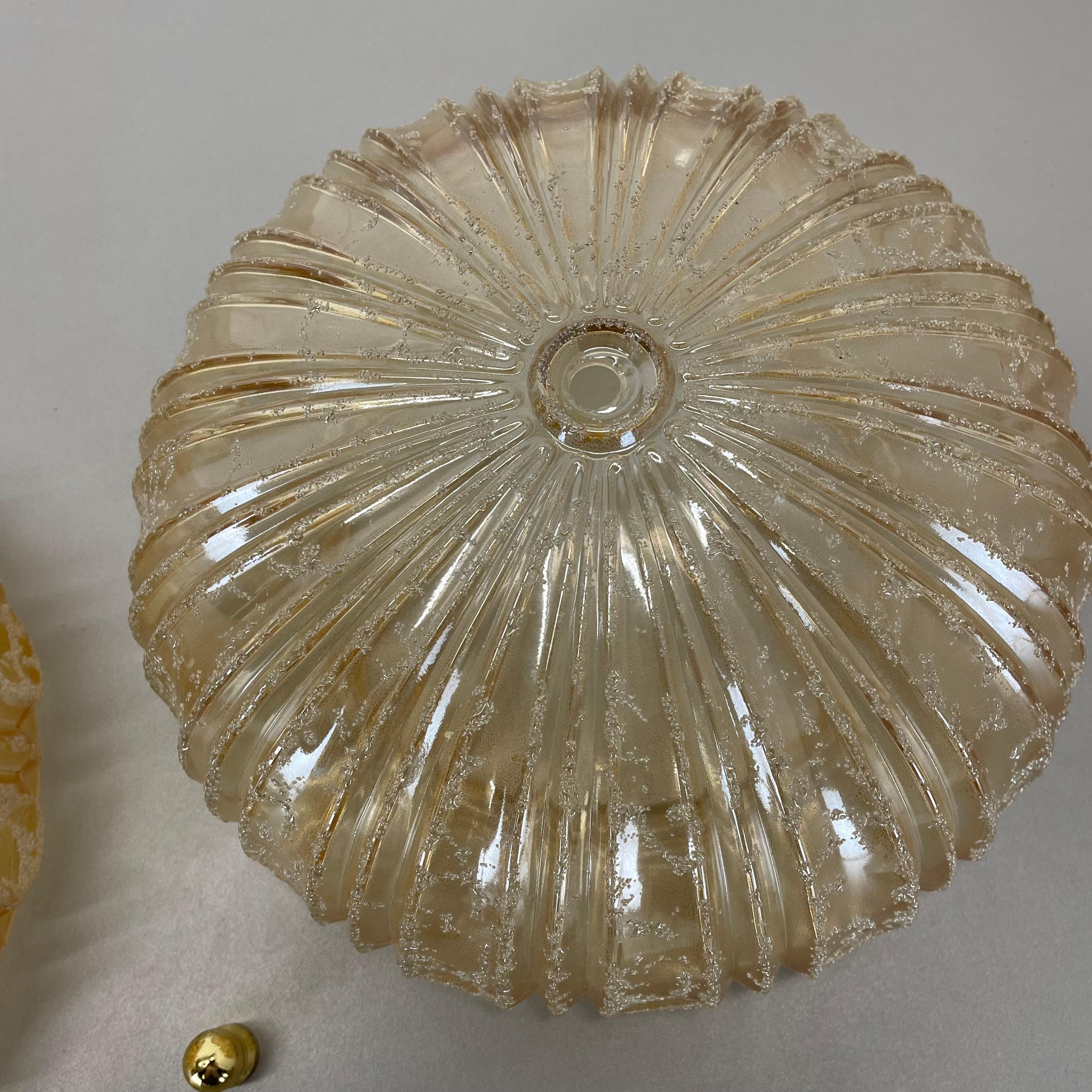 set of 2 beautiful 27cm textured amber glass Wall ceiling Lights, Germany, 1970s For Sale 11