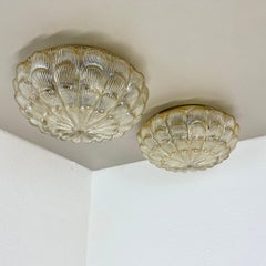 set of 2 beautiful 31cm textured amber glass Wall ceiling Lights, Germany, 1970s