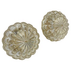 lote de 2 preciosos Plafones de Pared de cristal ámbar texturizado de 31 cm, Alemania, años 70