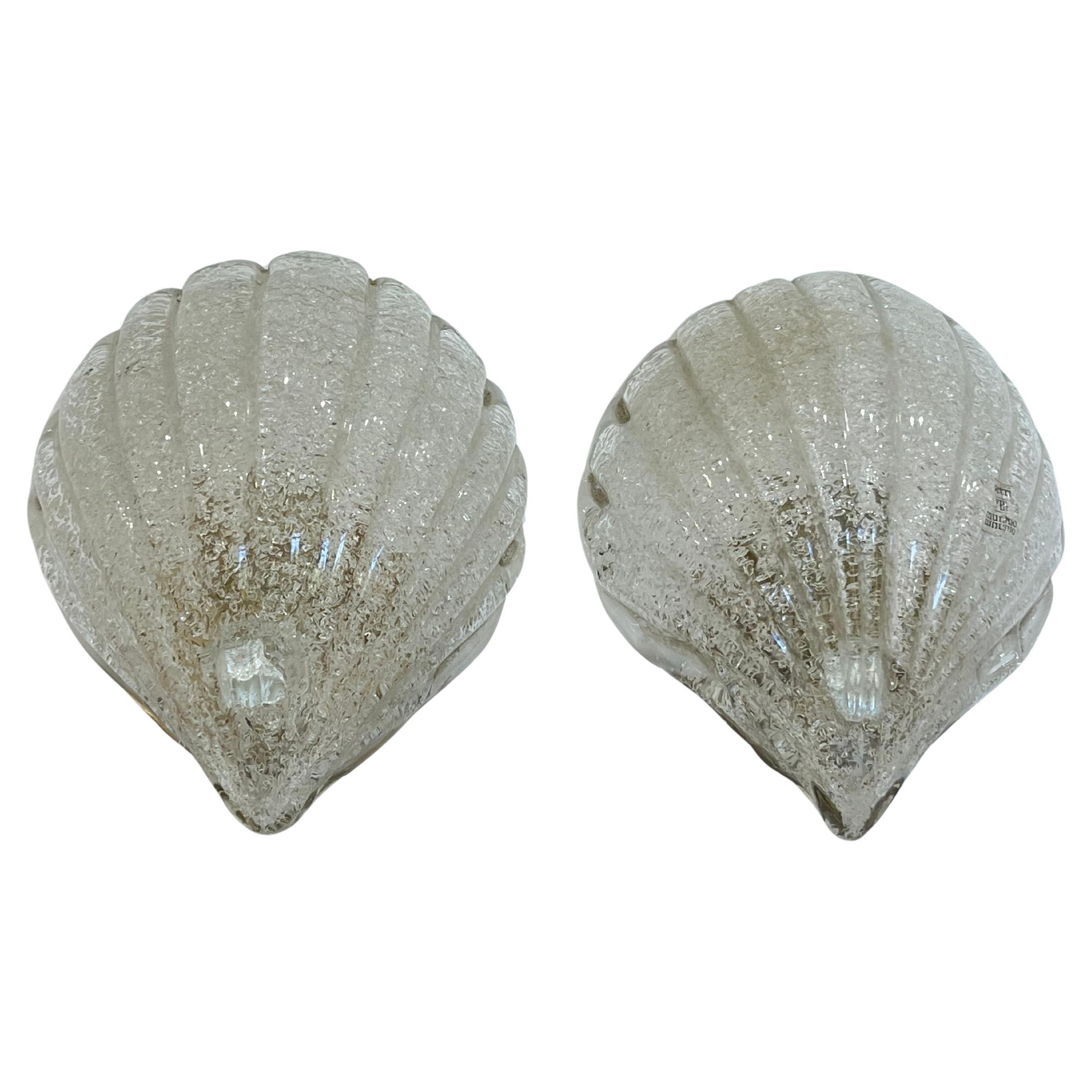 Set of 2 Beautiful Barovier & Toso Murano Glass Wall Lamps, Made in Italy 1980s