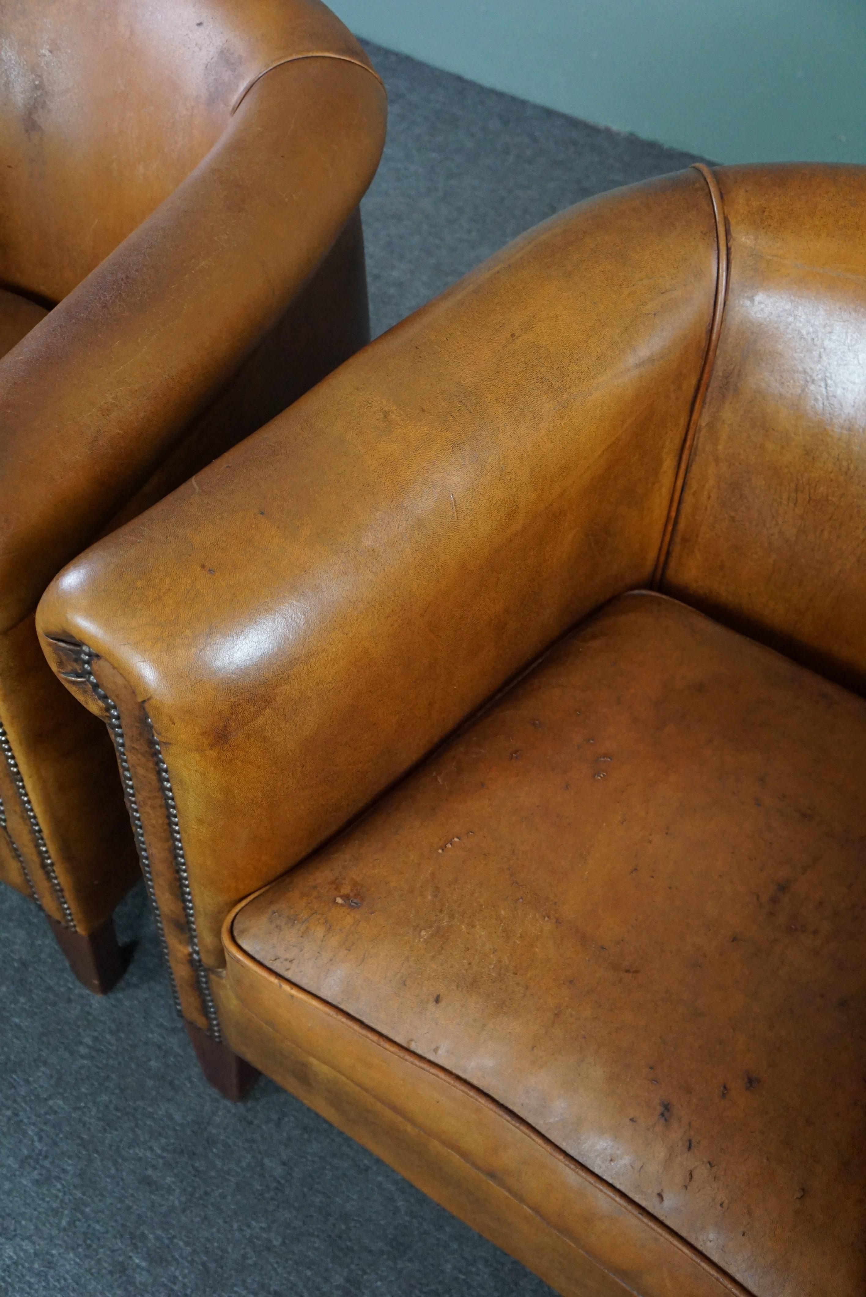 Set of 2 beautiful sheep leather club chairs For Sale 2