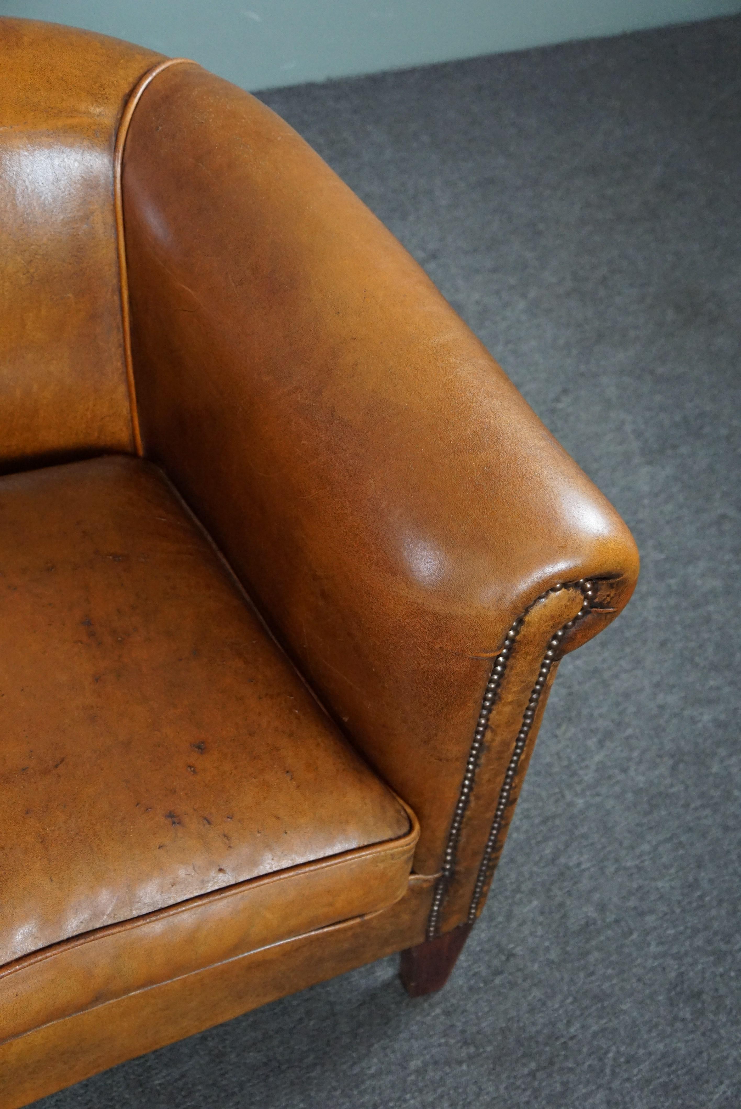 Set of 2 beautiful sheep leather club chairs For Sale 3