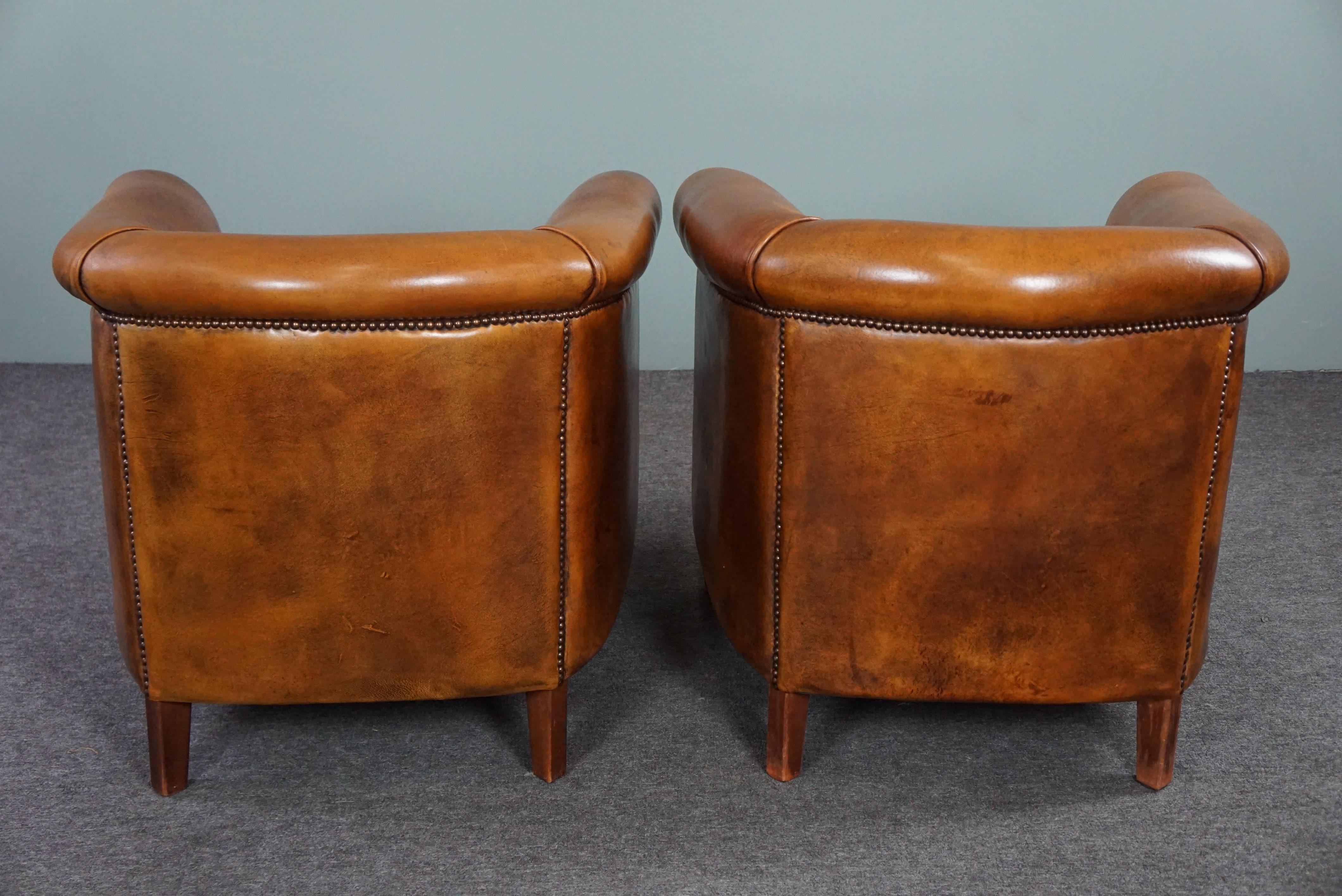 Dutch Set of 2 beautiful sheep leather club chairs For Sale