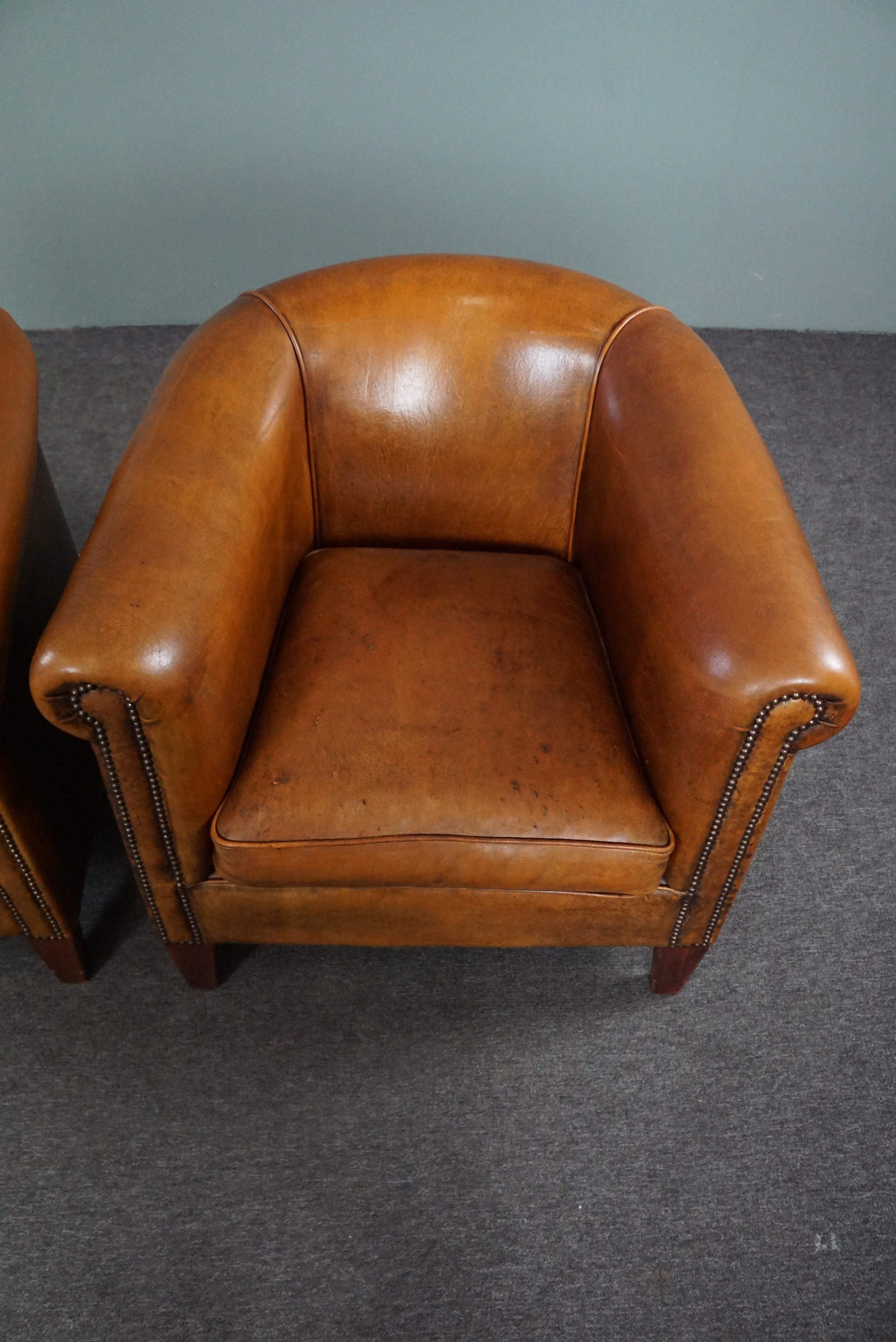 Contemporary Set of 2 beautiful sheep leather club chairs For Sale
