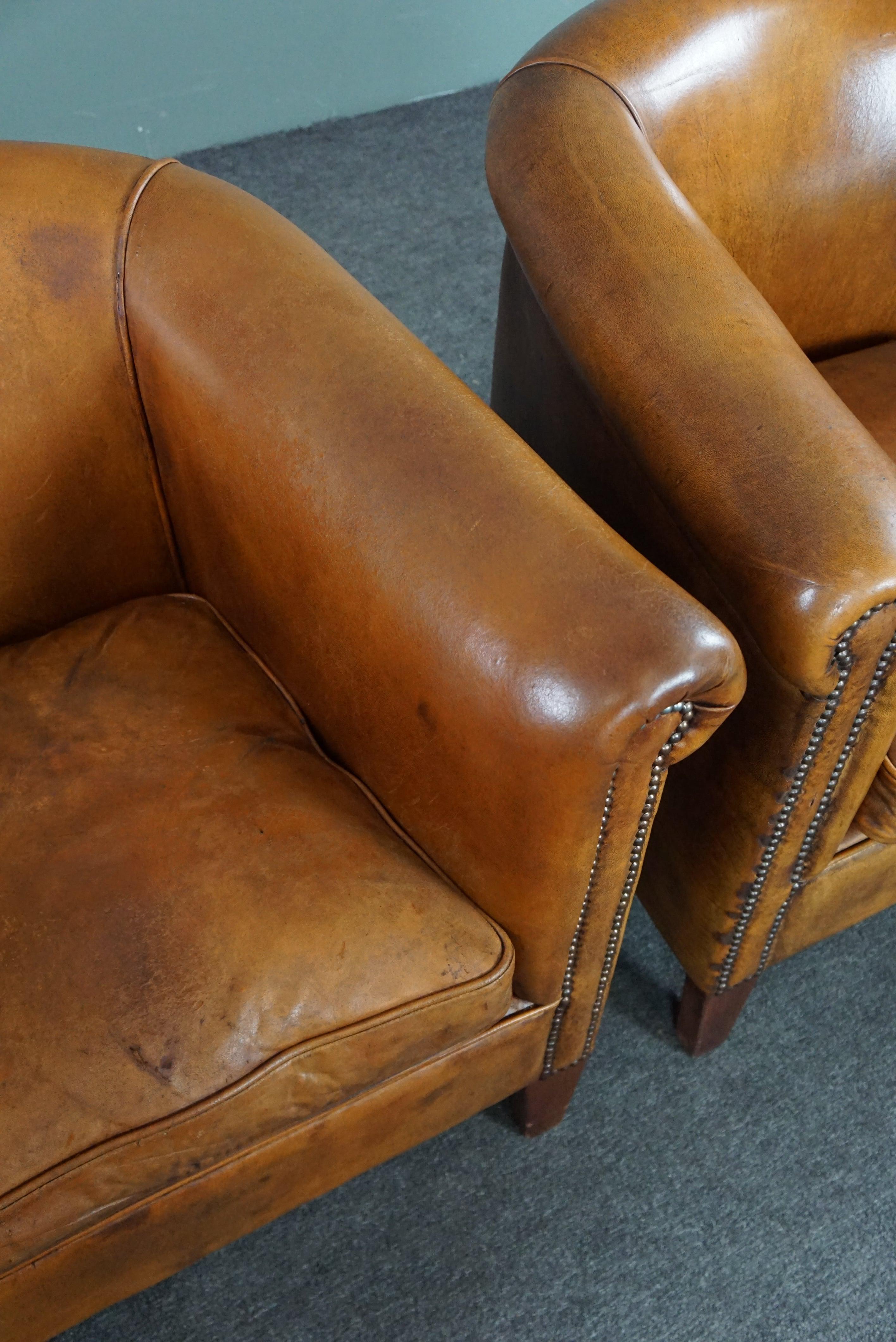 Set of 2 beautiful sheep leather club chairs For Sale 1