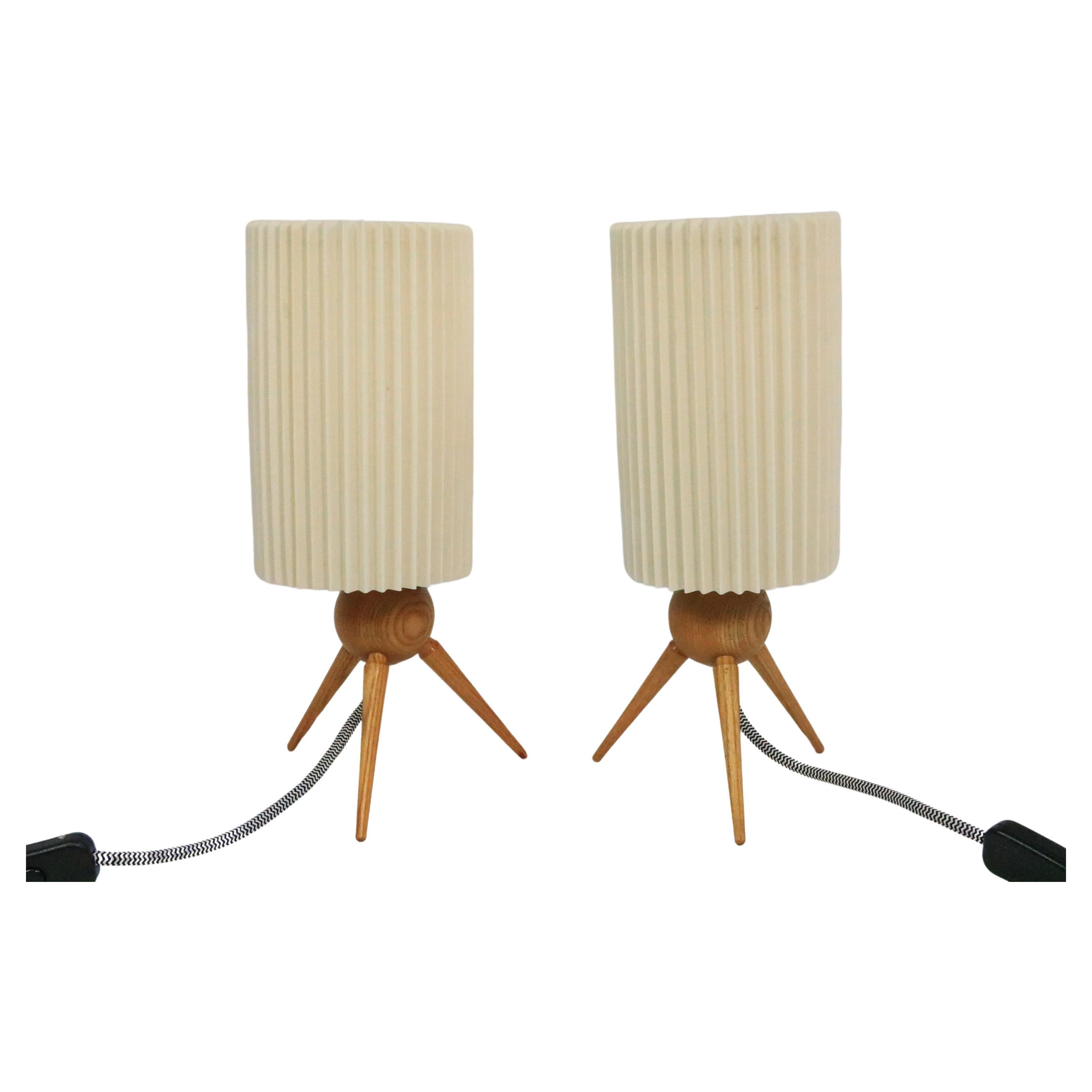 Set of 2 Beautiful Small Table Lamps, Germany, Tripod, 1950s For Sale