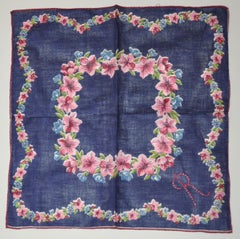 "Set of 2" Beautifully Embroidered Micro "R" Floral Cotton Handkerchiefs