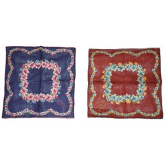 "Set of 2" Beautifully Embroidered Micro "R" Floral Cotton Handkerchiefs