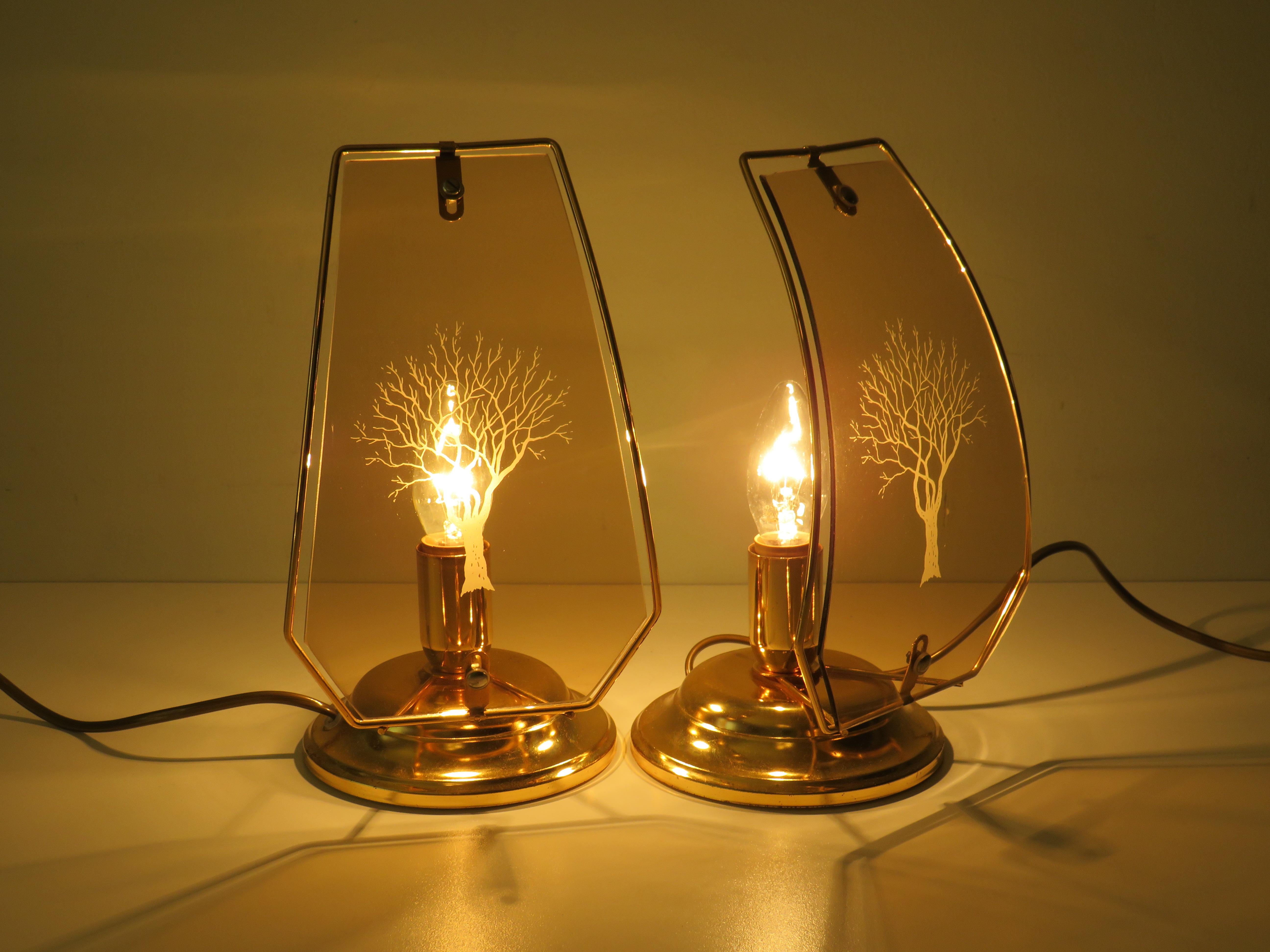 Etched Set of 2 Bedside Table Lamps, the Netherlands 1970s For Sale