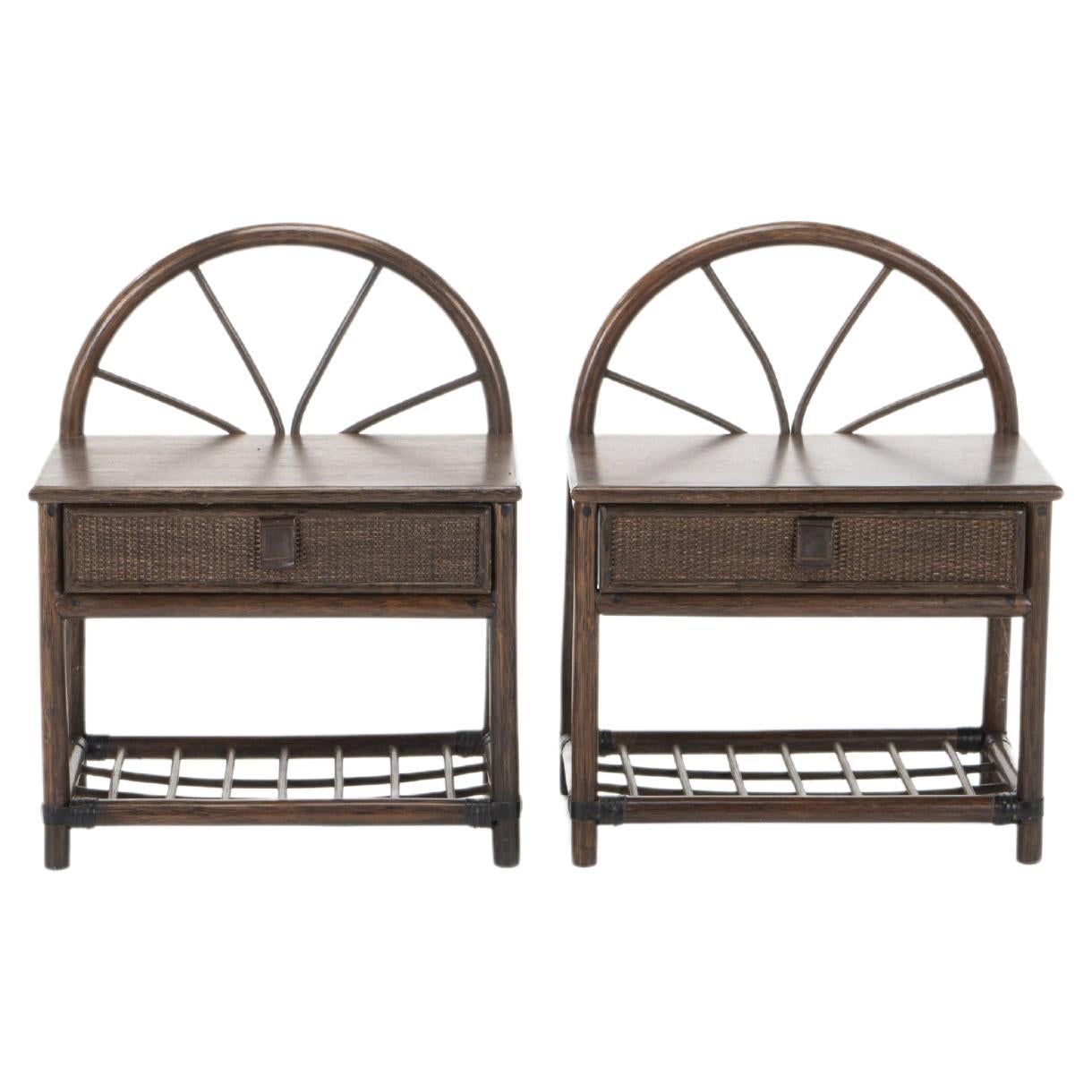 Set of 2 Bedside Tables in Bamboo and Rattan, 1970s For Sale